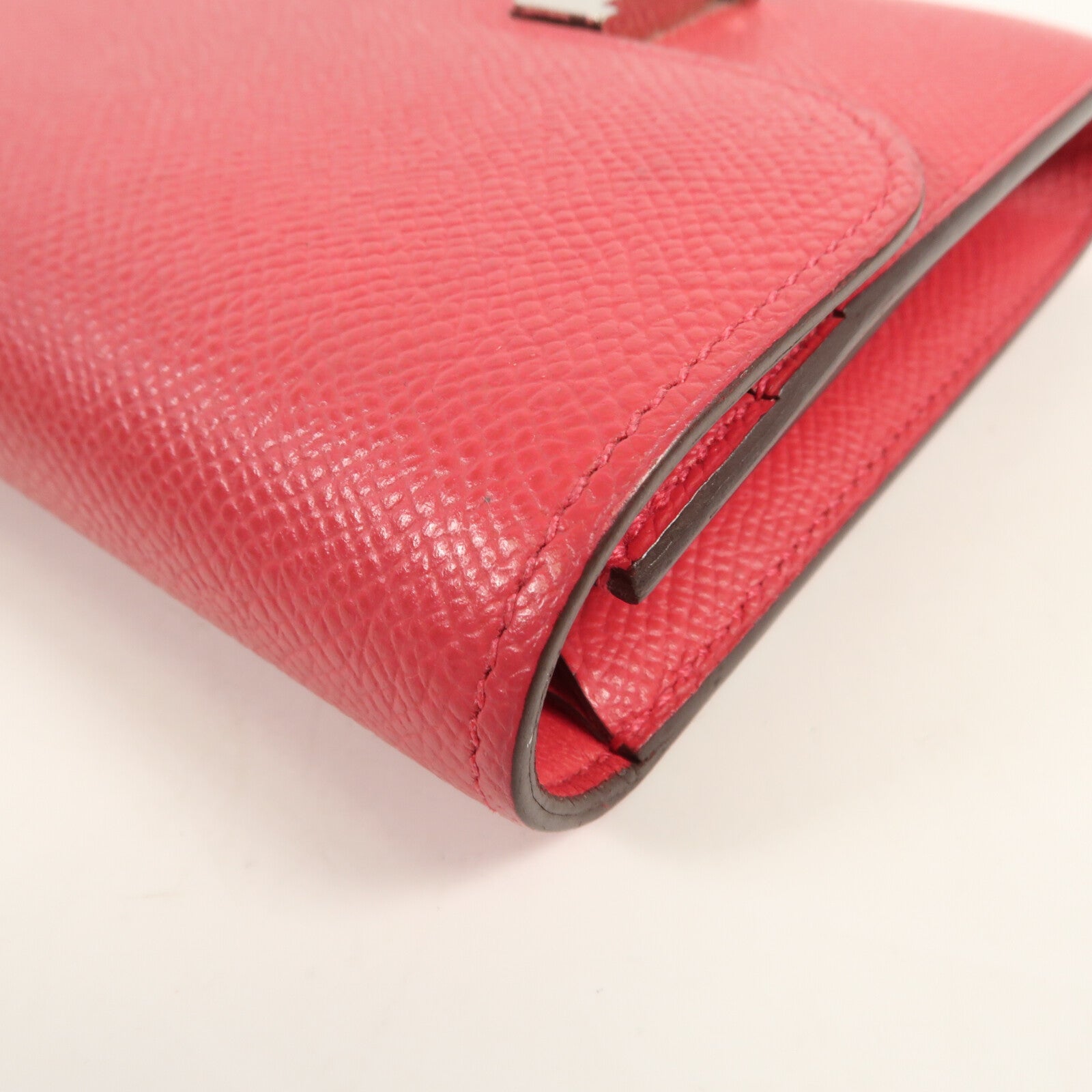 HERMES Epsom皮革Constance Short Wallet銀扣錢包Red
