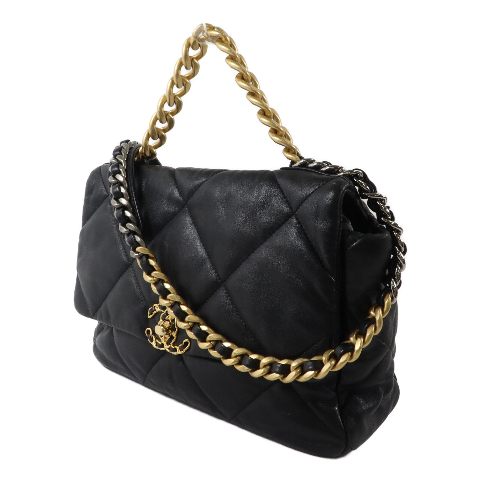 CHANEL 羊皮皮革Chanel 19 Large鏈帶手挽肩背兩用袋