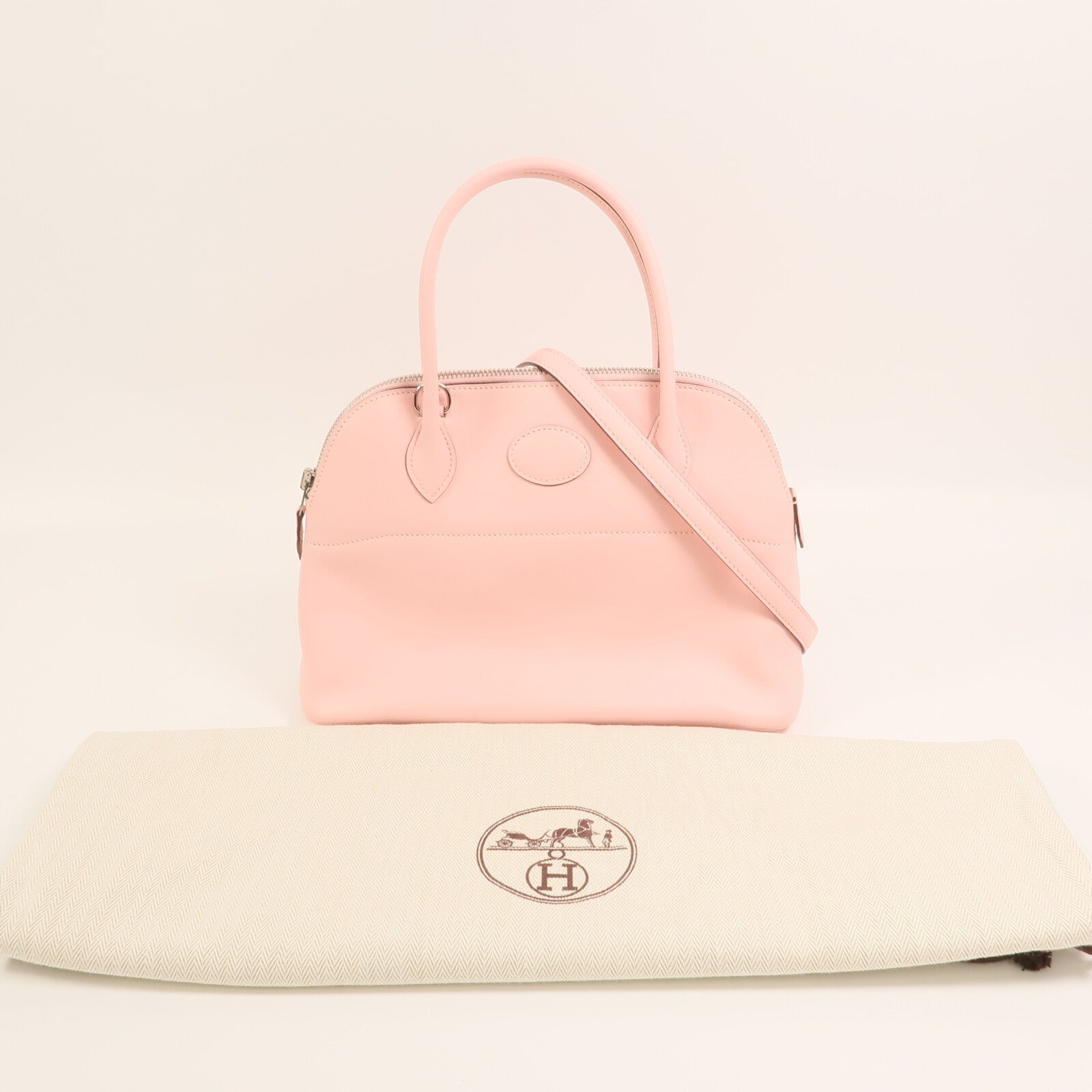 HERMES Epsom皮革Bolide 27銀扣手挽肩背兩用袋Rose Sakura