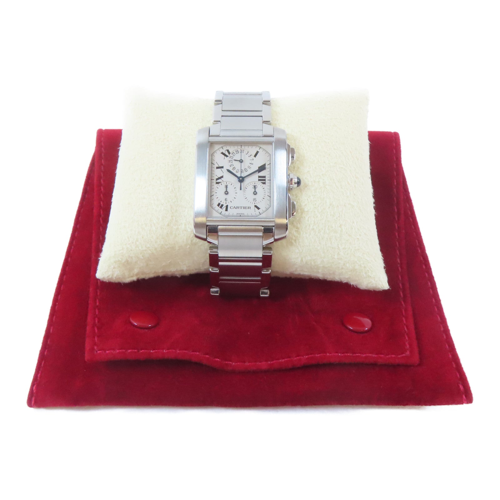 CARTIER Tank Francaise Chronograph不鏽鋼手錶石英機芯白色