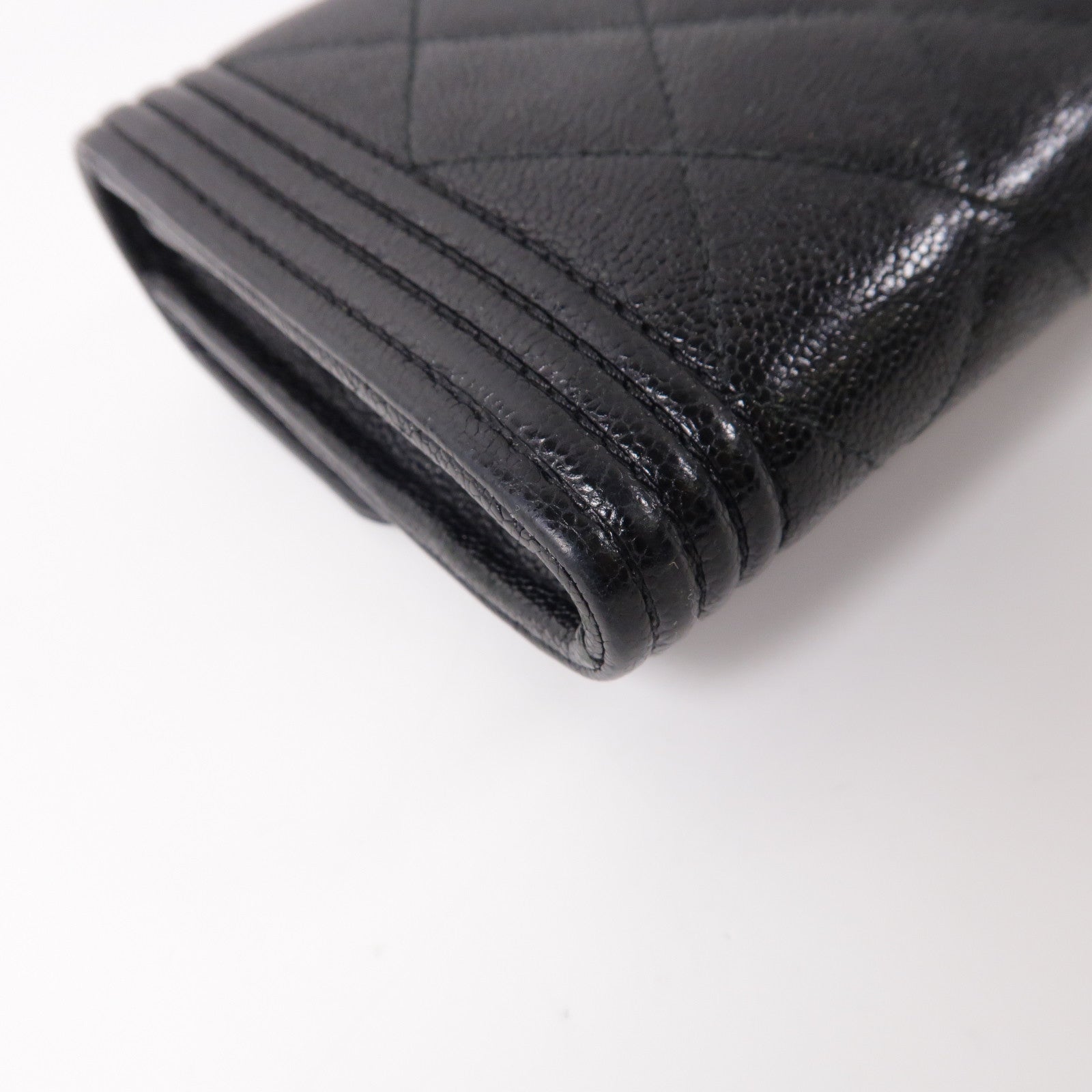 CHANEL 菱格Caviar皮革Wallet金扣折疊錢包黑色