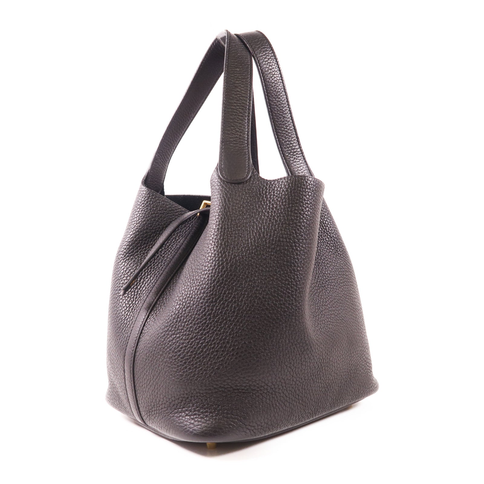 HERMES Clemence皮革Picotin MM金扣手挽袋89 Noir