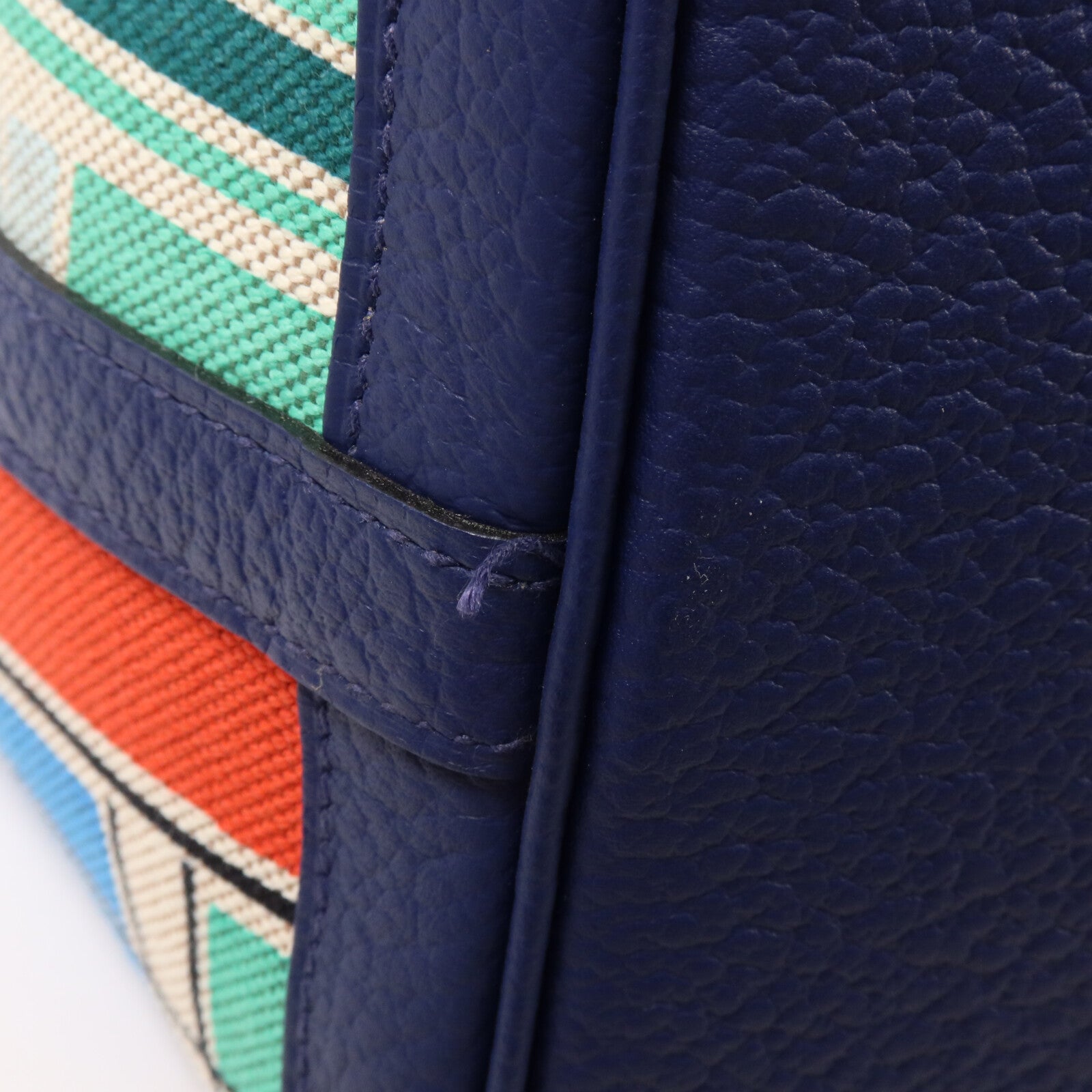 HERMES 帆布/Negonda皮革Garden Party Pocket手挽袋Bleu Electrique