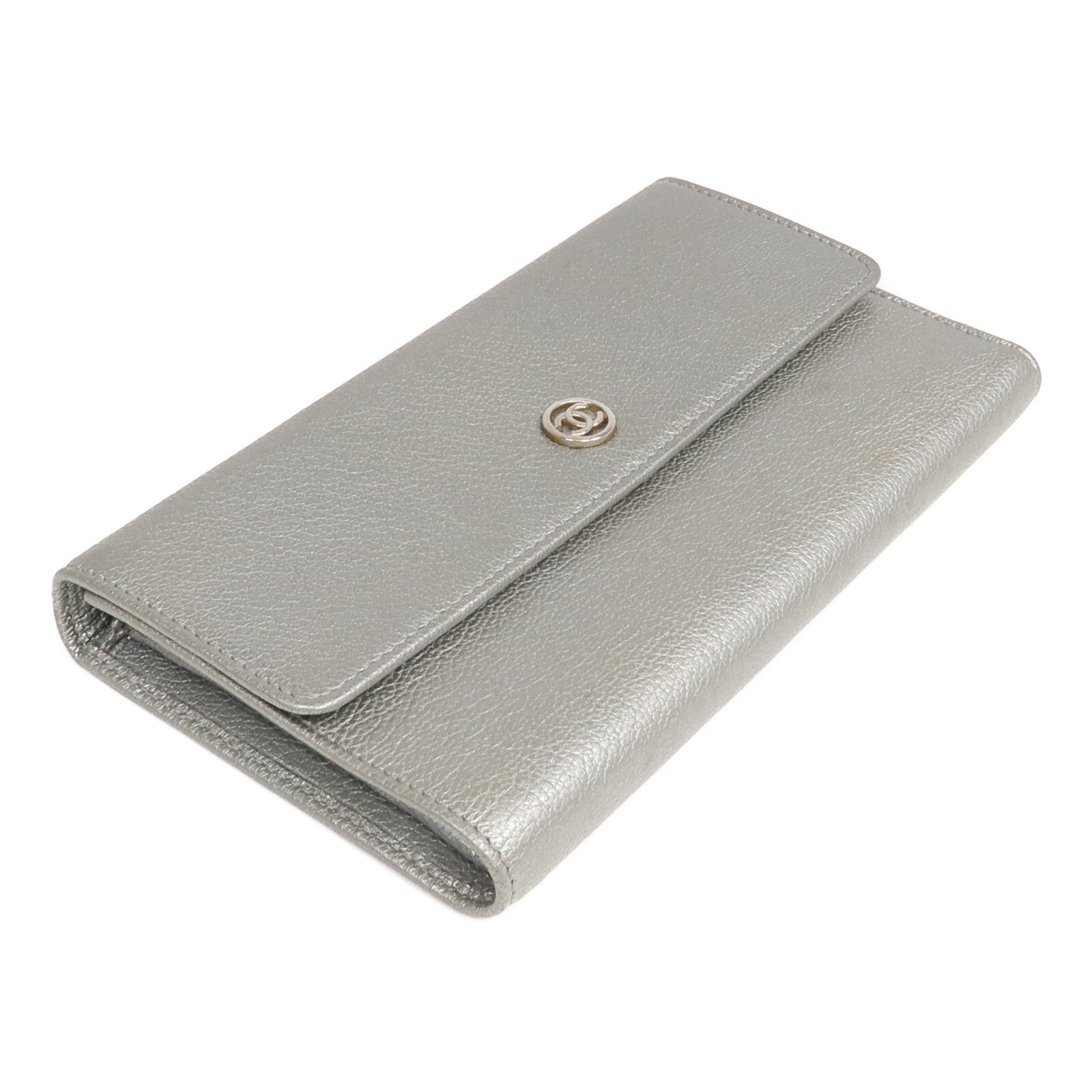 CHANEL 牛皮皮革Long Wallet銀扣長錢包
