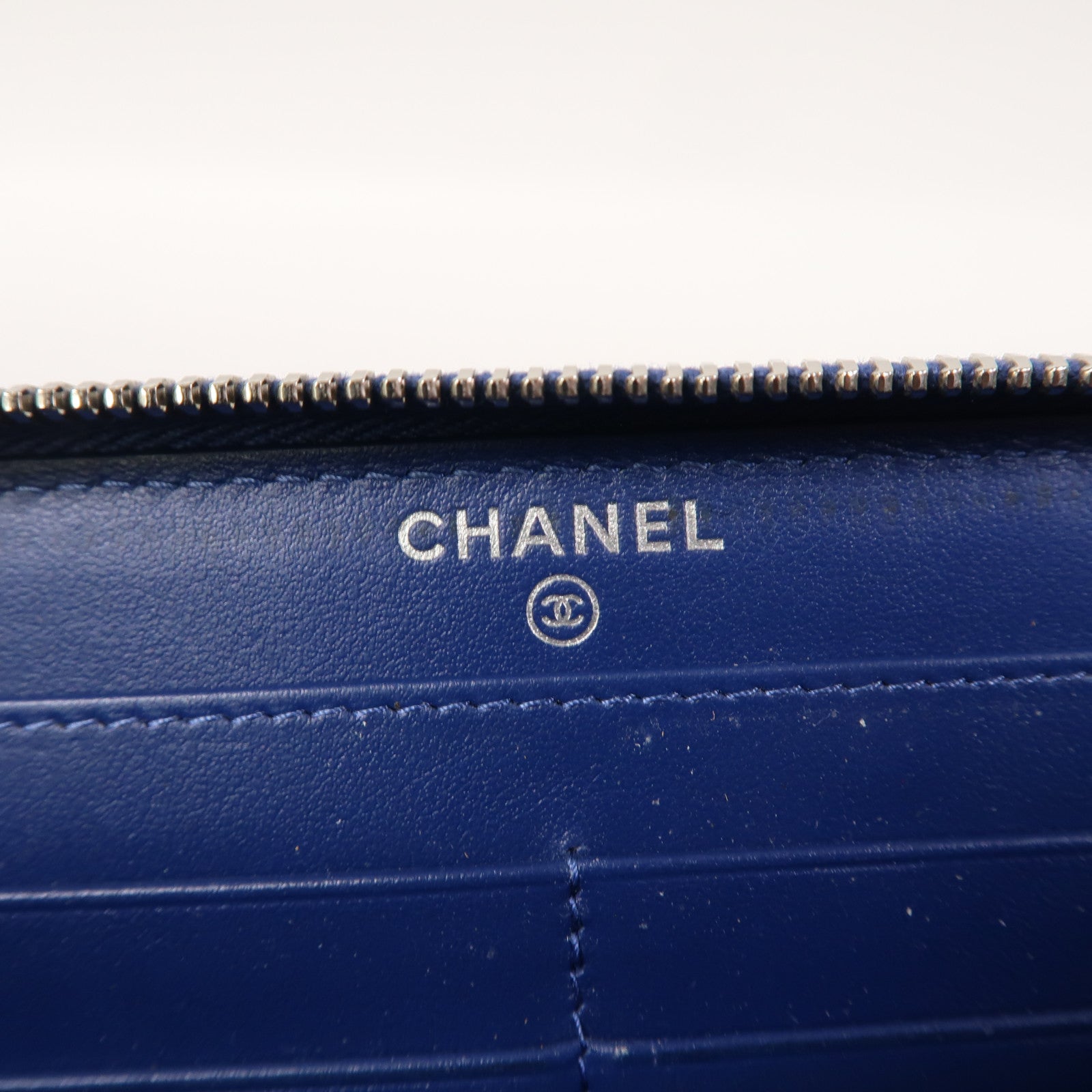 CHANEL 菱格牛皮皮革Long Wallet金扣長錢包藍色