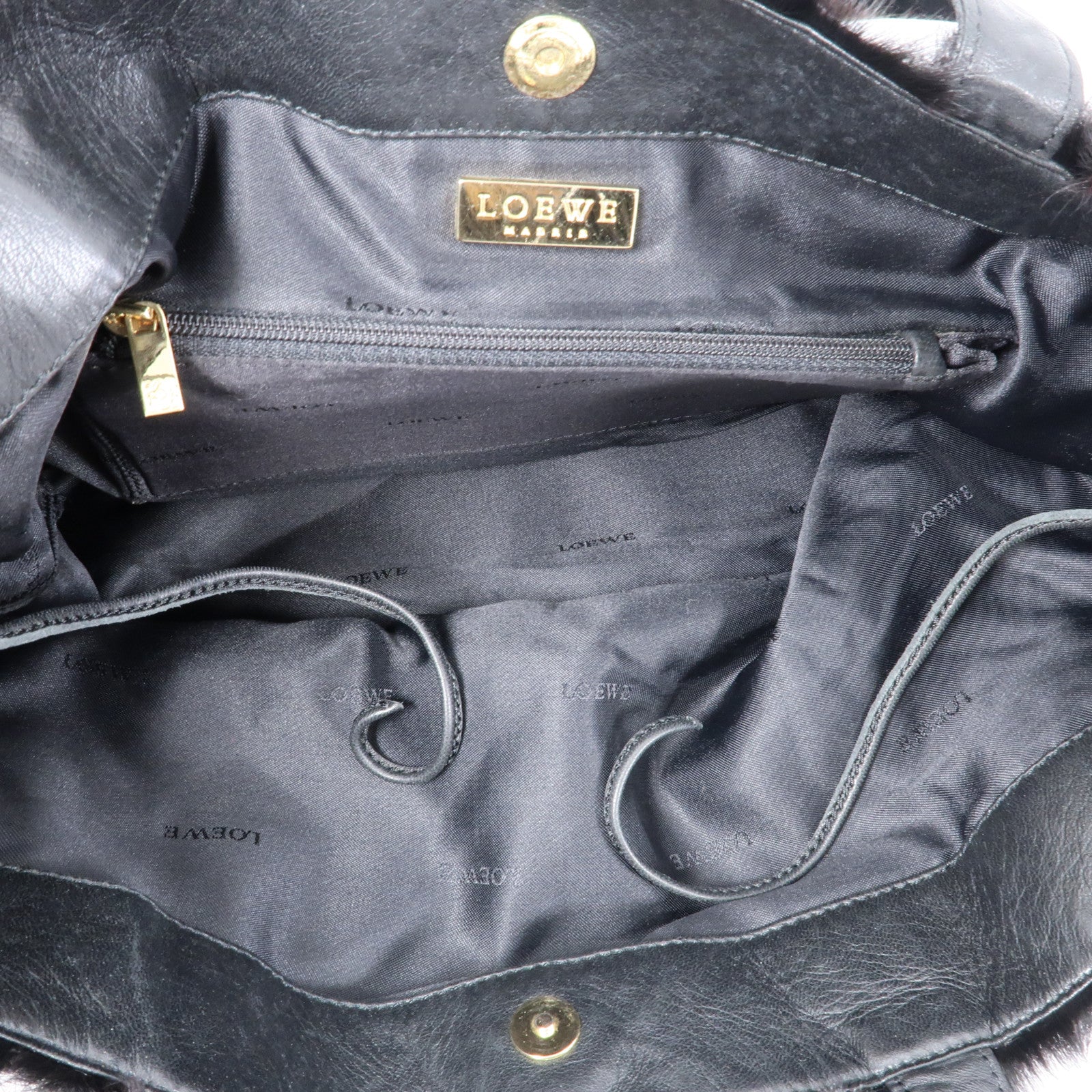 LOEWE 水貂皮草Tote Bag金扣手挽袋
