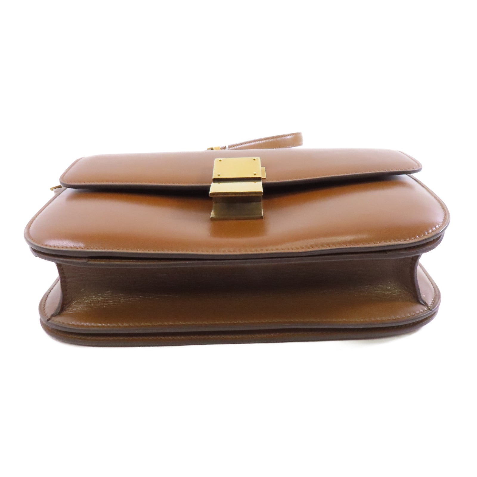 CELINE 牛皮皮革Classic Box金扣肩背袋啡色