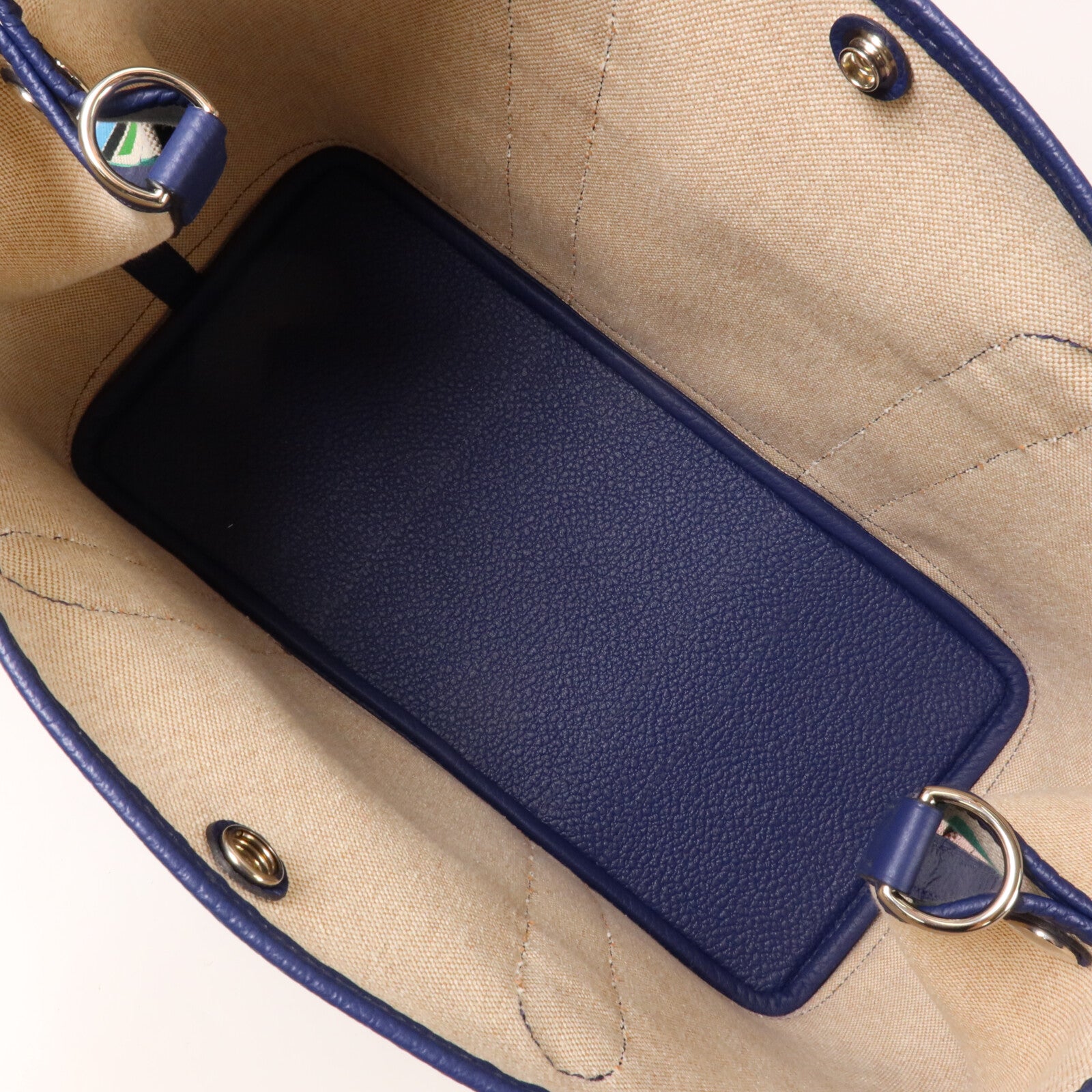 HERMES 帆布/Negonda皮革Garden Party Pocket手挽袋Bleu Electrique