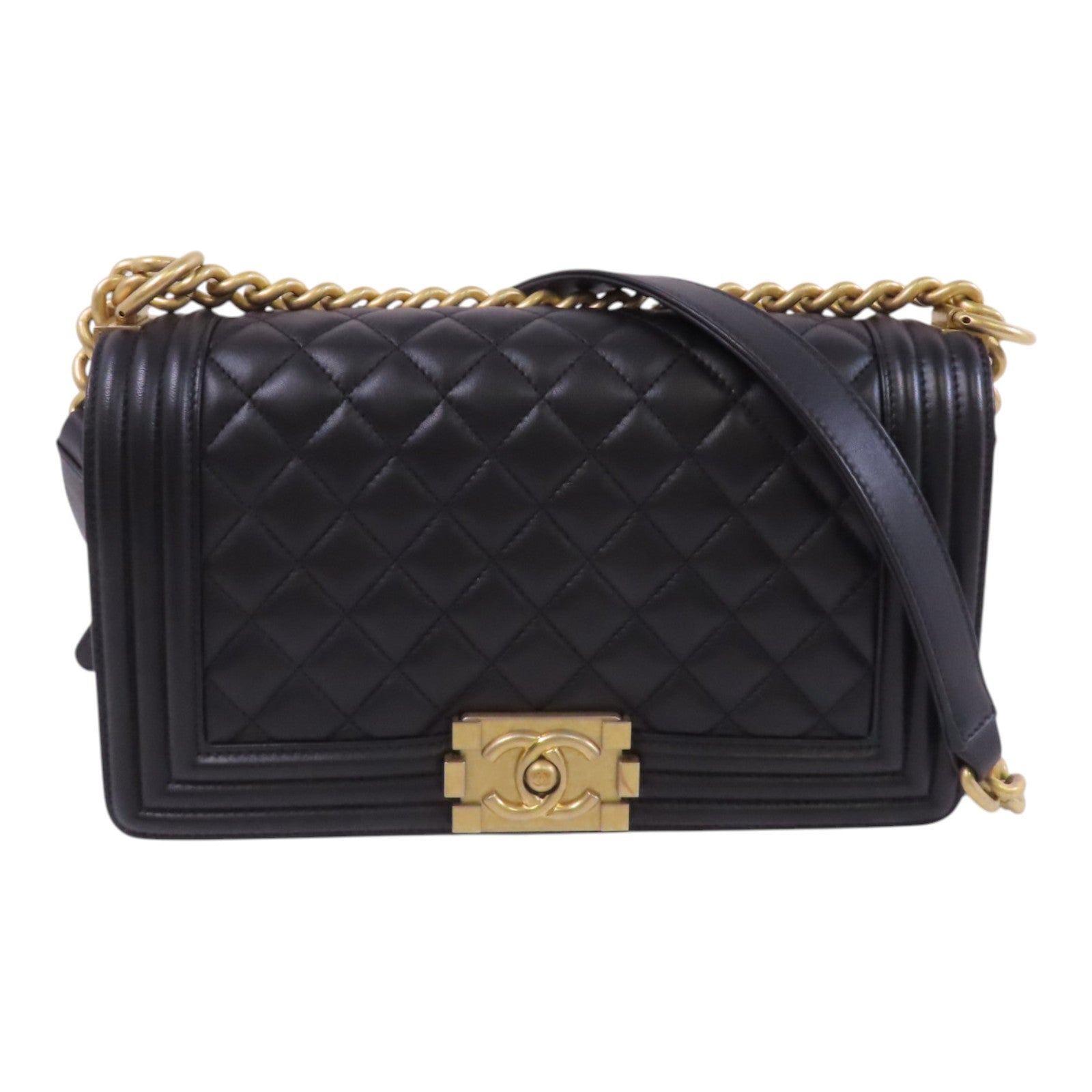 CHANEL 羊皮皮革Boy Chanel 25金扣鏈帶肩背袋