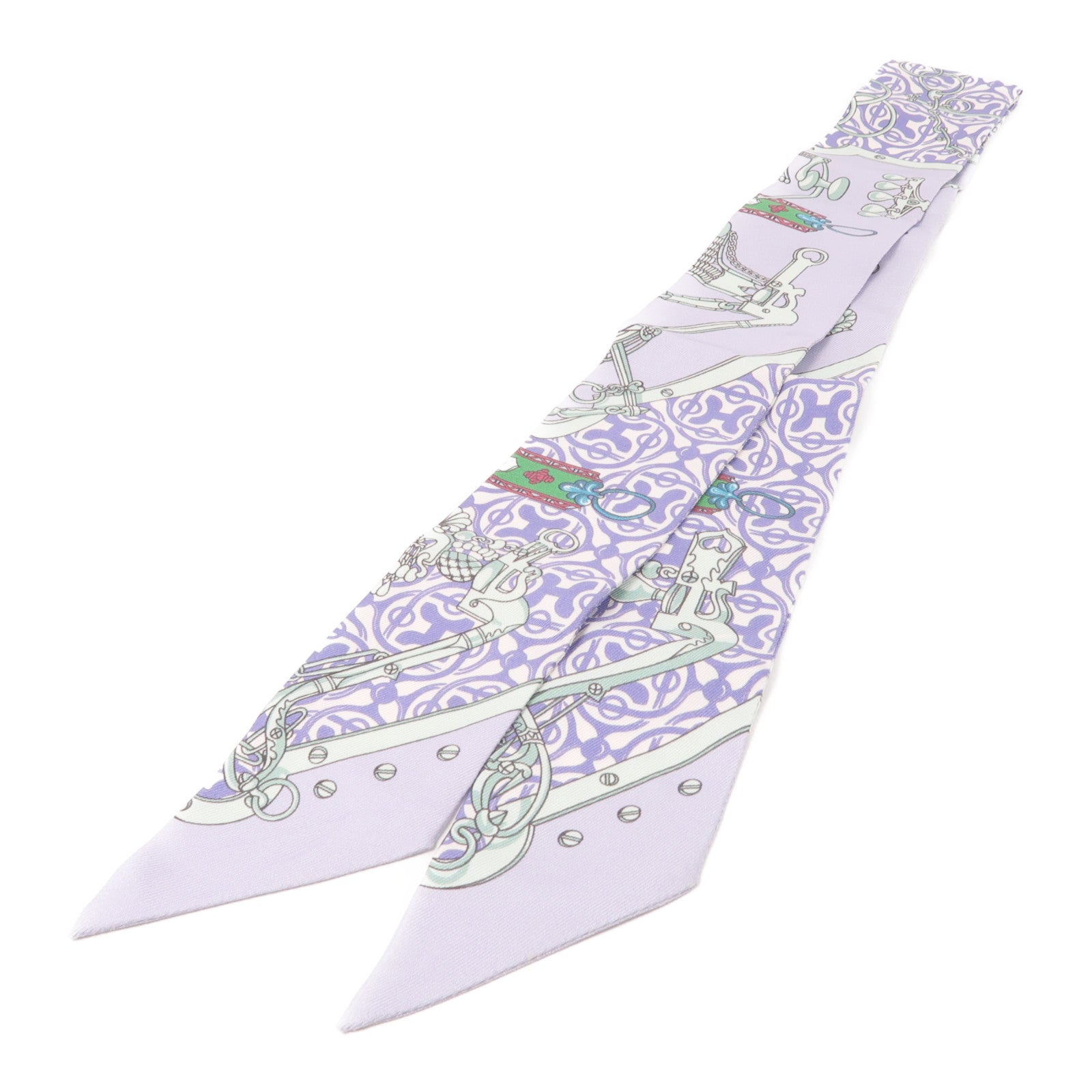 HERMES 絲質Twilly絲巾紫色/綠色