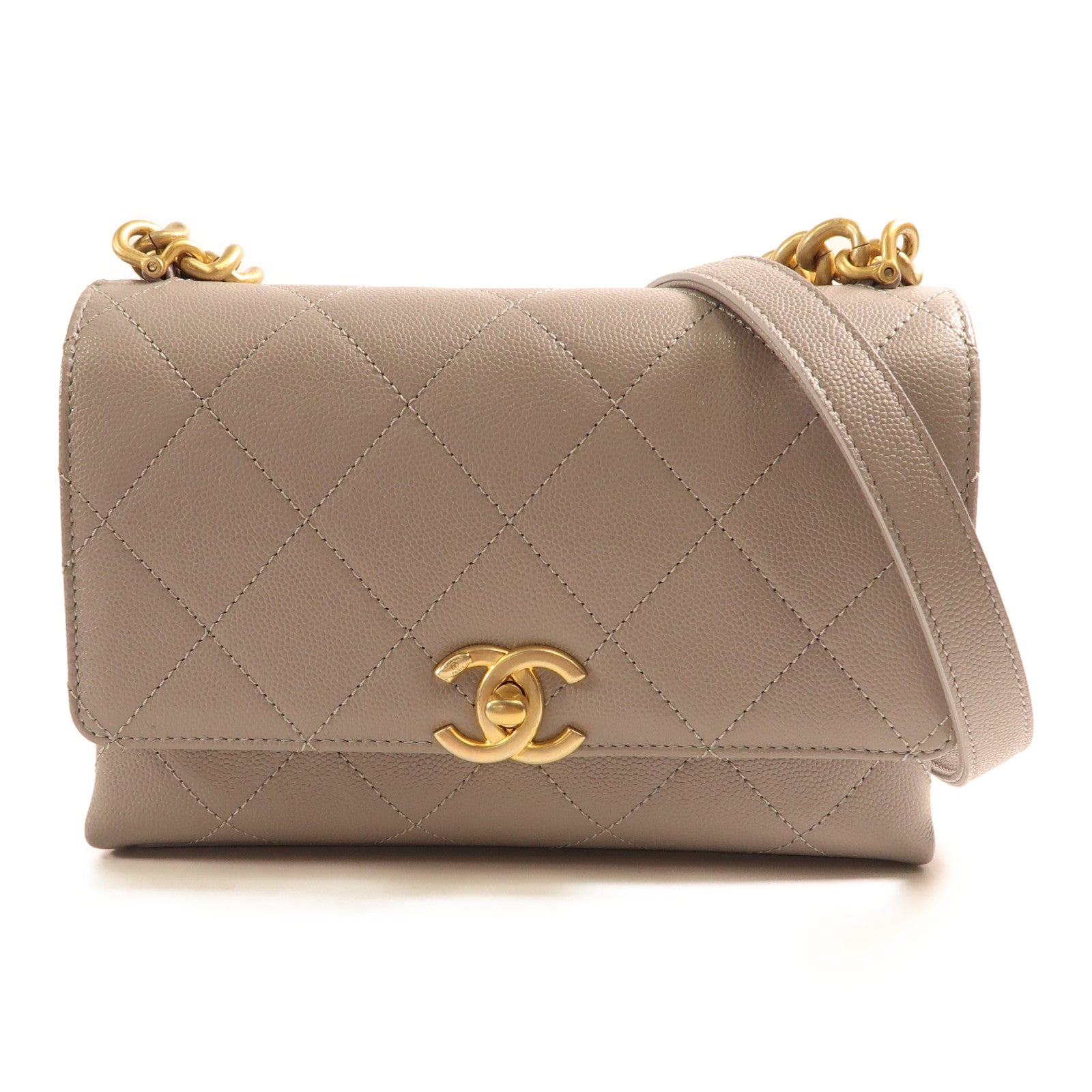 CHANEL 牛皮皮革Chain Shoulder金扣鏈帶肩背袋