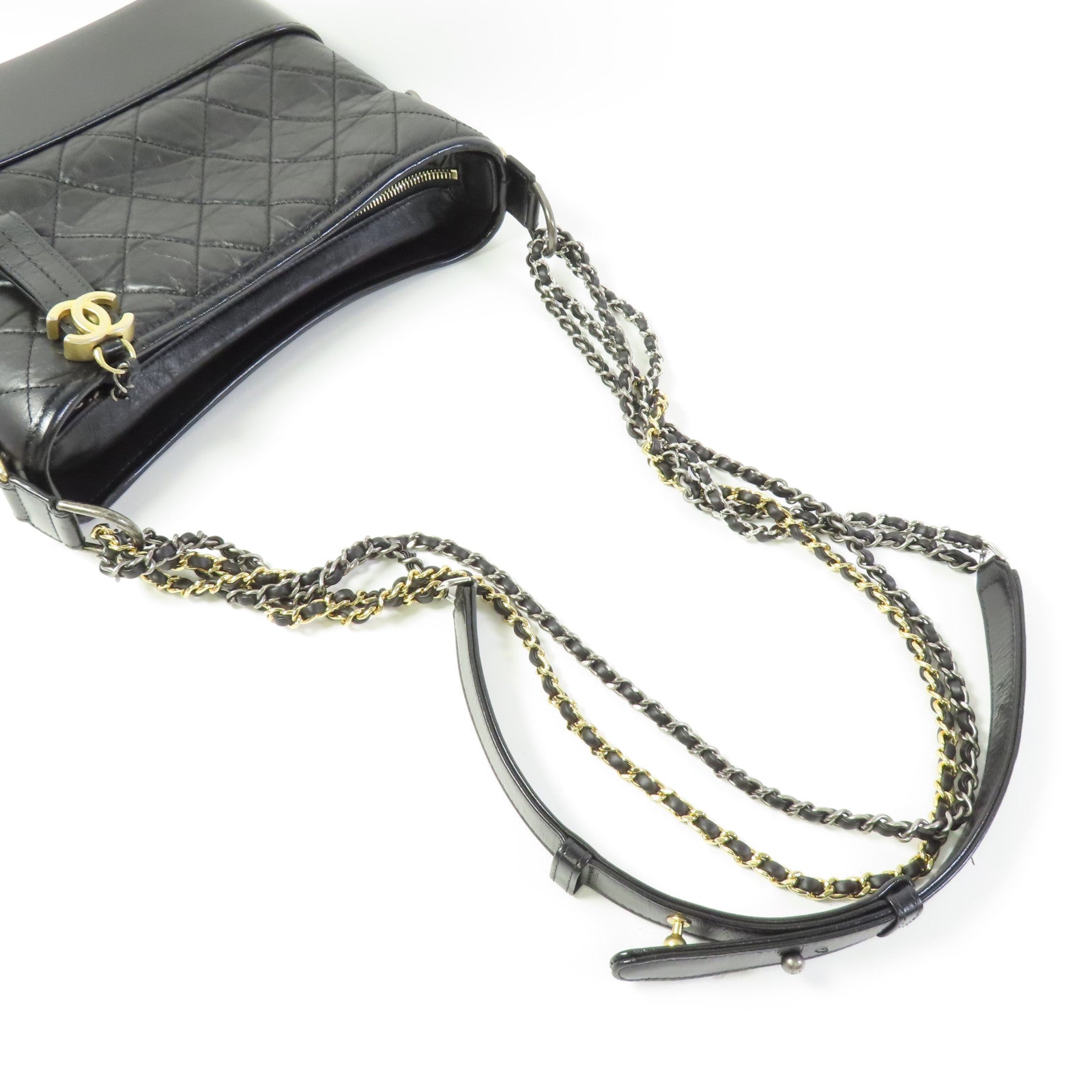 CHANEL 牛皮皮革Gabrielle Medium鏈帶肩背袋