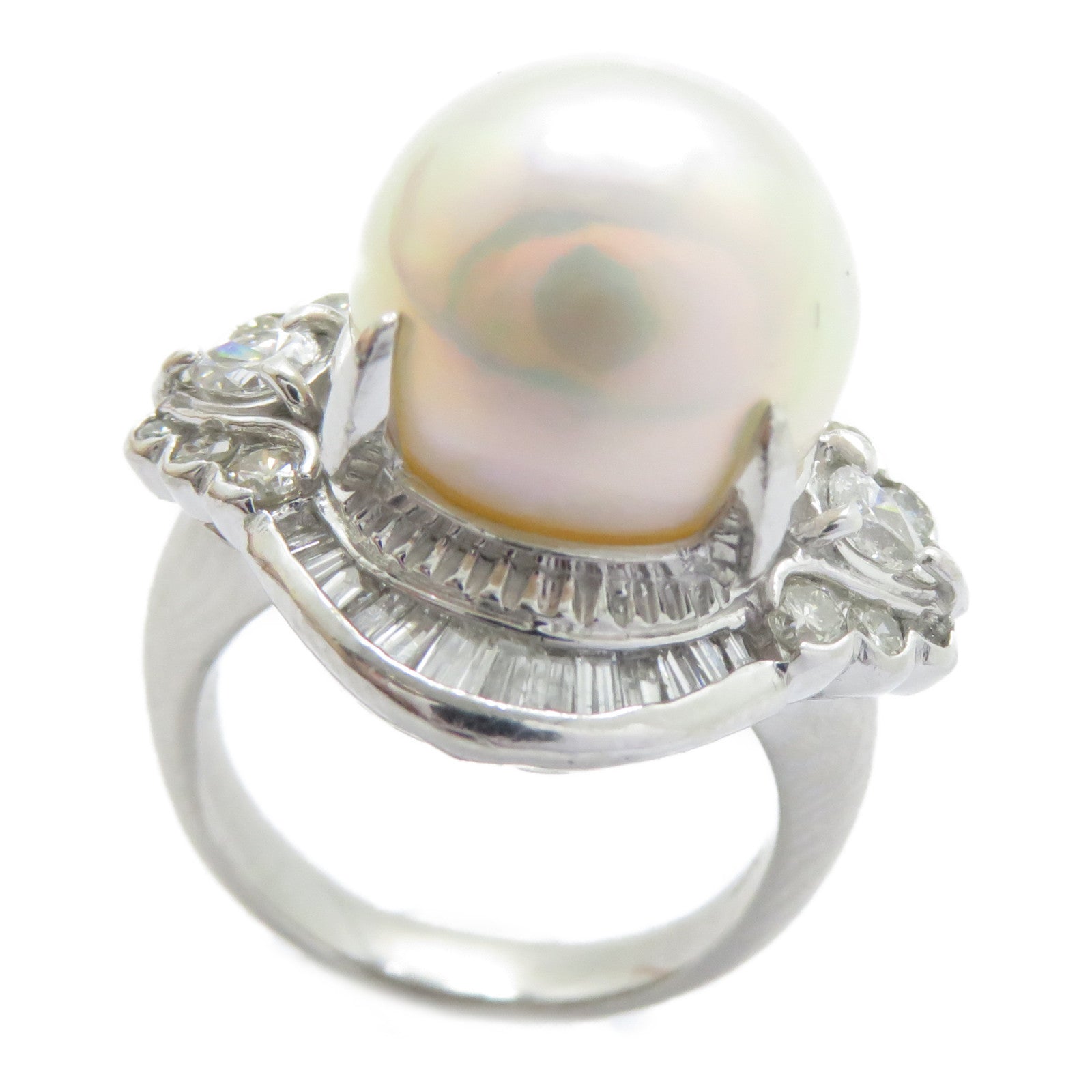 JEWELRY PT900鉑金Pearl Ring珍珠12.0mm/1.01ct鑚石戒指US#4.75