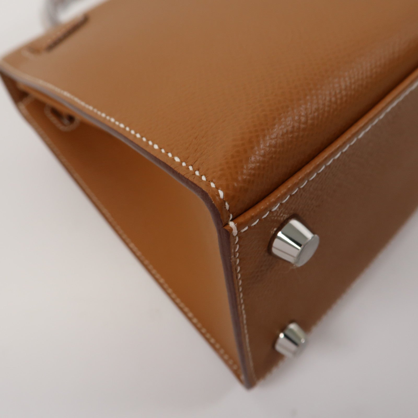 HERMES 【激減優惠】Epsom皮革Kelly 25銀扣手挽肩背兩用袋經典駝色