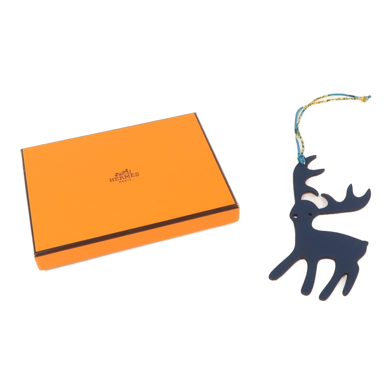 HERMES Epsom皮革Deer Charm掛飾橙色/深藍色