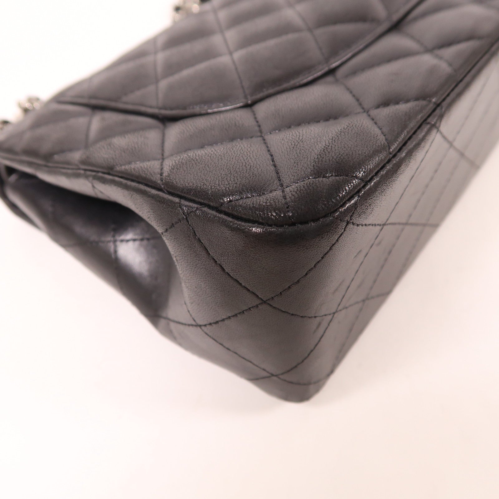 CHANEL 羊皮皮革Large Classic銀扣鏈帶肩背袋