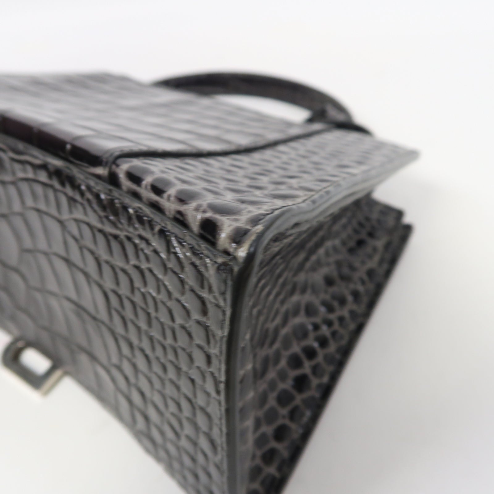 BALENCIAGA 牛皮皮革Hourglass Bag銀扣手挽肩背兩用袋灰色
