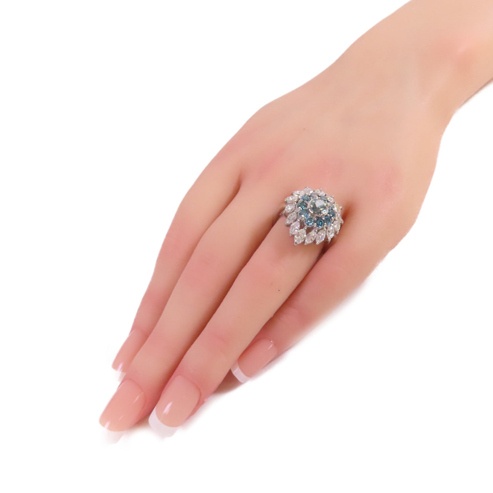JEWELRY PT900鉑金/0.63ct藍鑽石/2.80ct鑚石Blue Diamond Ring戒指US#6