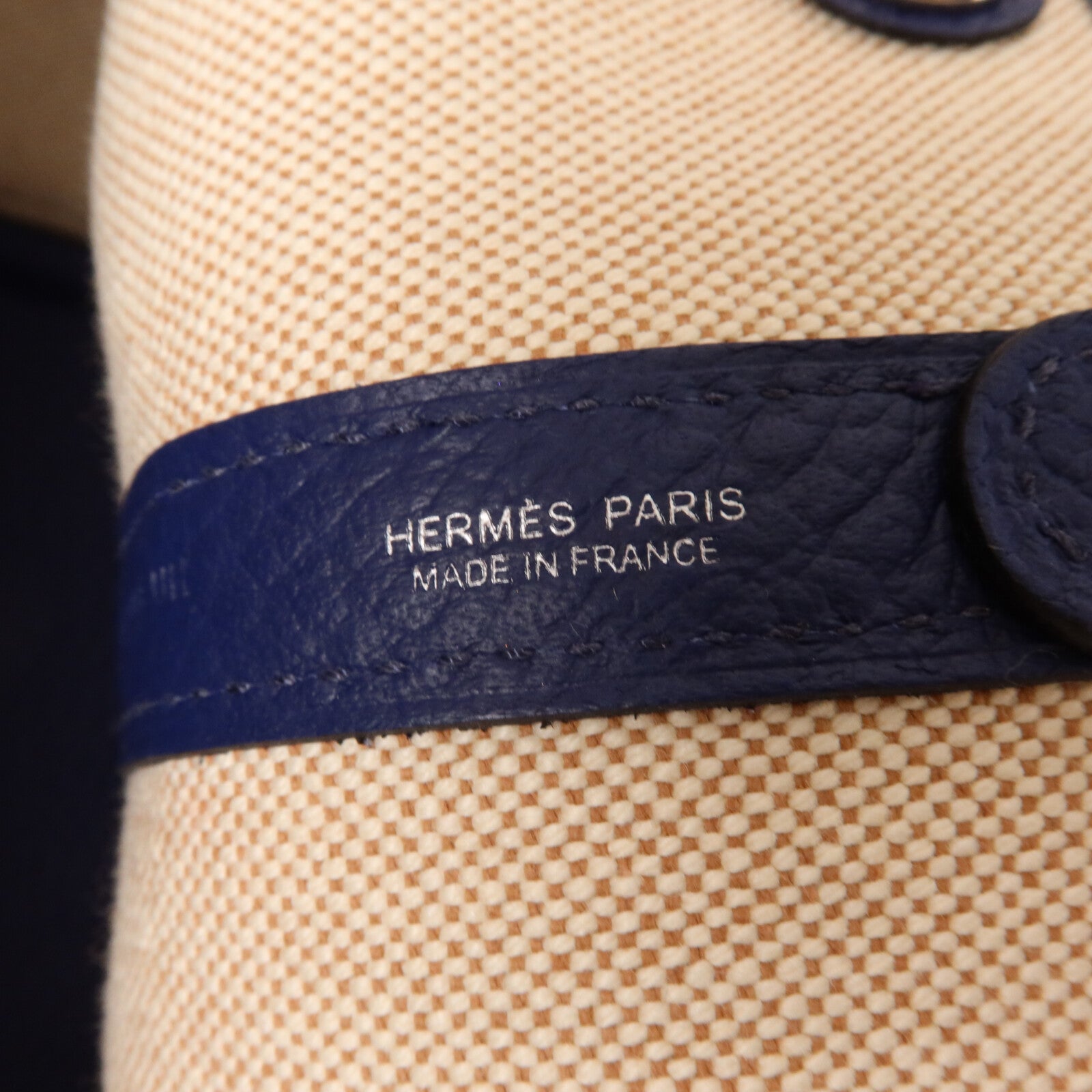 HERMES 帆布/Negonda皮革Garden Party Pocket手挽袋Bleu Electrique