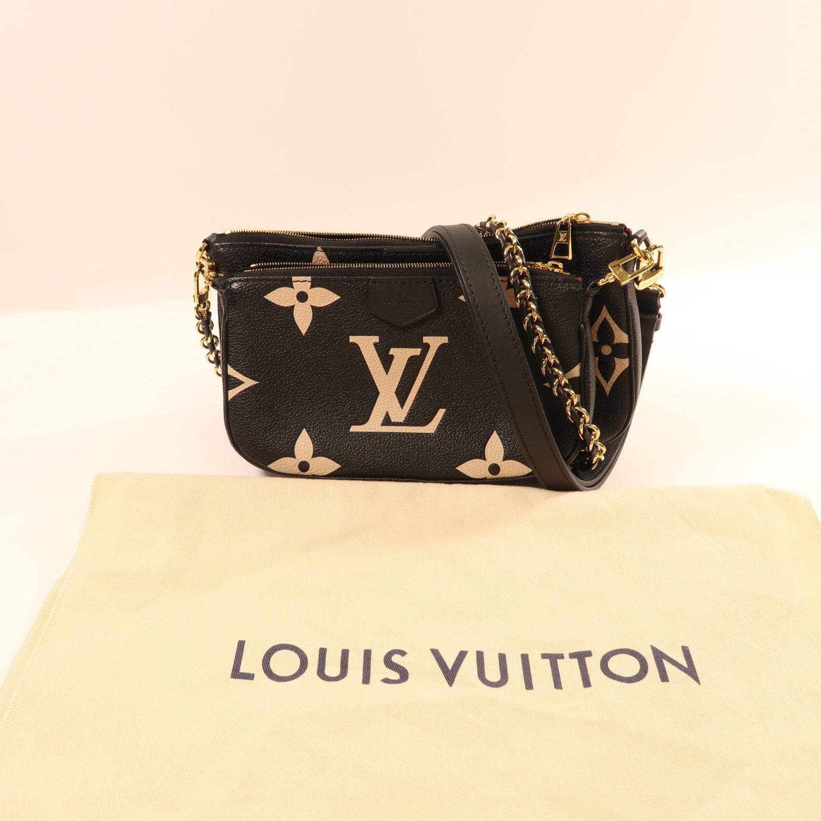 LOUIS VUITTON Monogram Empreinte Multi Pochette Accessoires金扣鏈帶肩背袋黑色