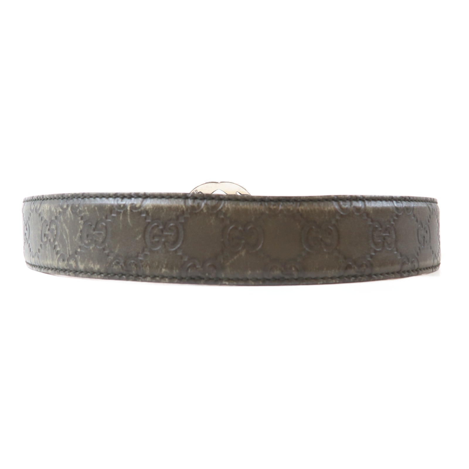 GUCCI 牛皮皮革Belt銀扣皮帶灰色