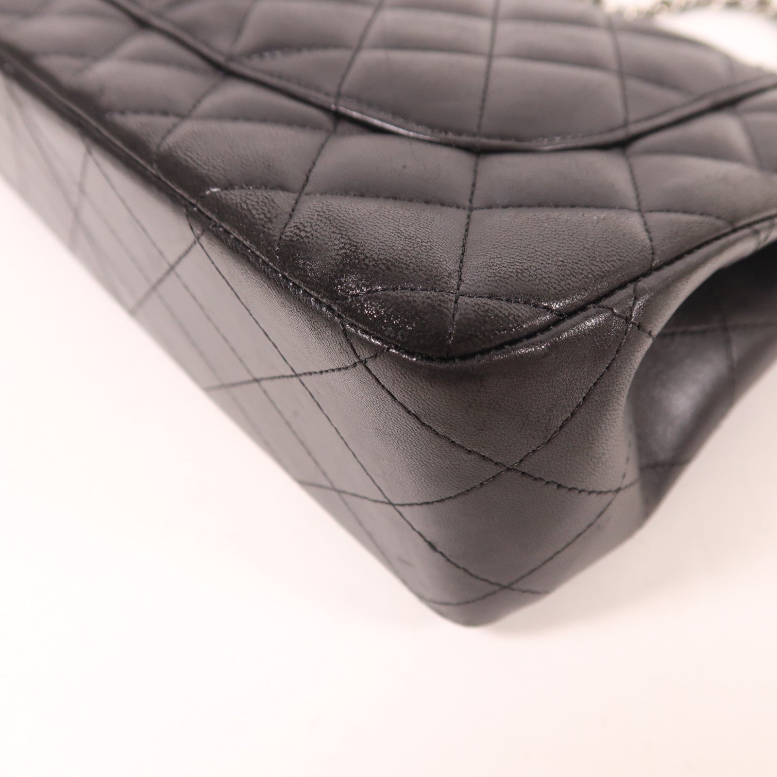 CHANEL 羊皮皮革Large Classic銀扣鏈帶肩背袋