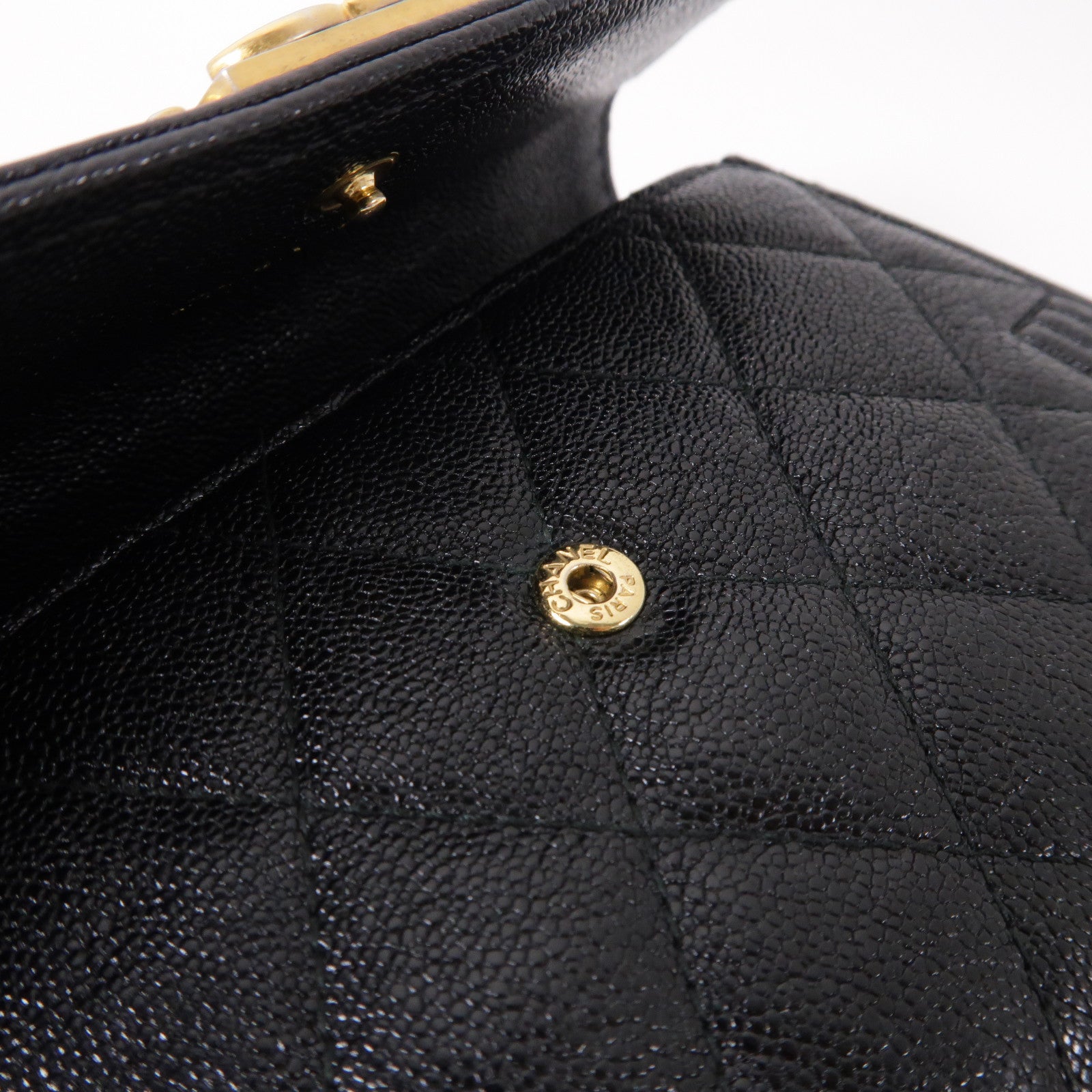 CHANEL 菱格Caviar皮革Wallet金扣折疊錢包黑色