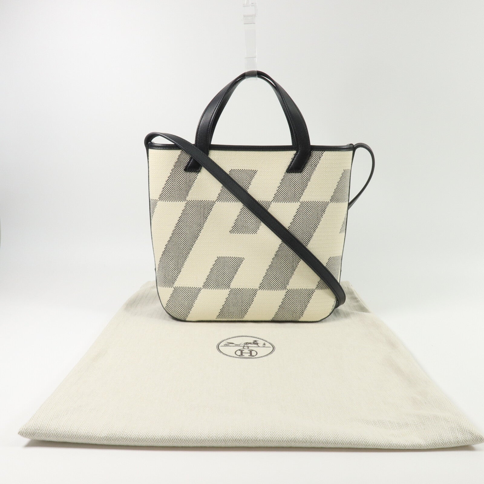 HERMES 帆布Cabas H En Biais 27手挽肩背兩用袋Noir