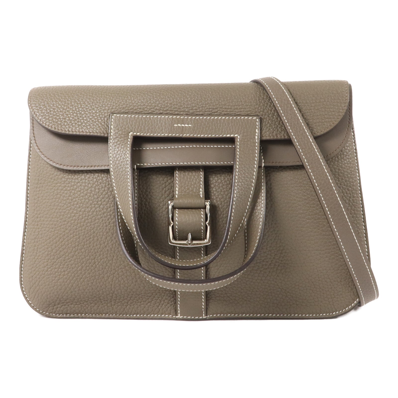 HERMES Clemence皮革Halzan 31手挽肩背兩用袋Etoupe