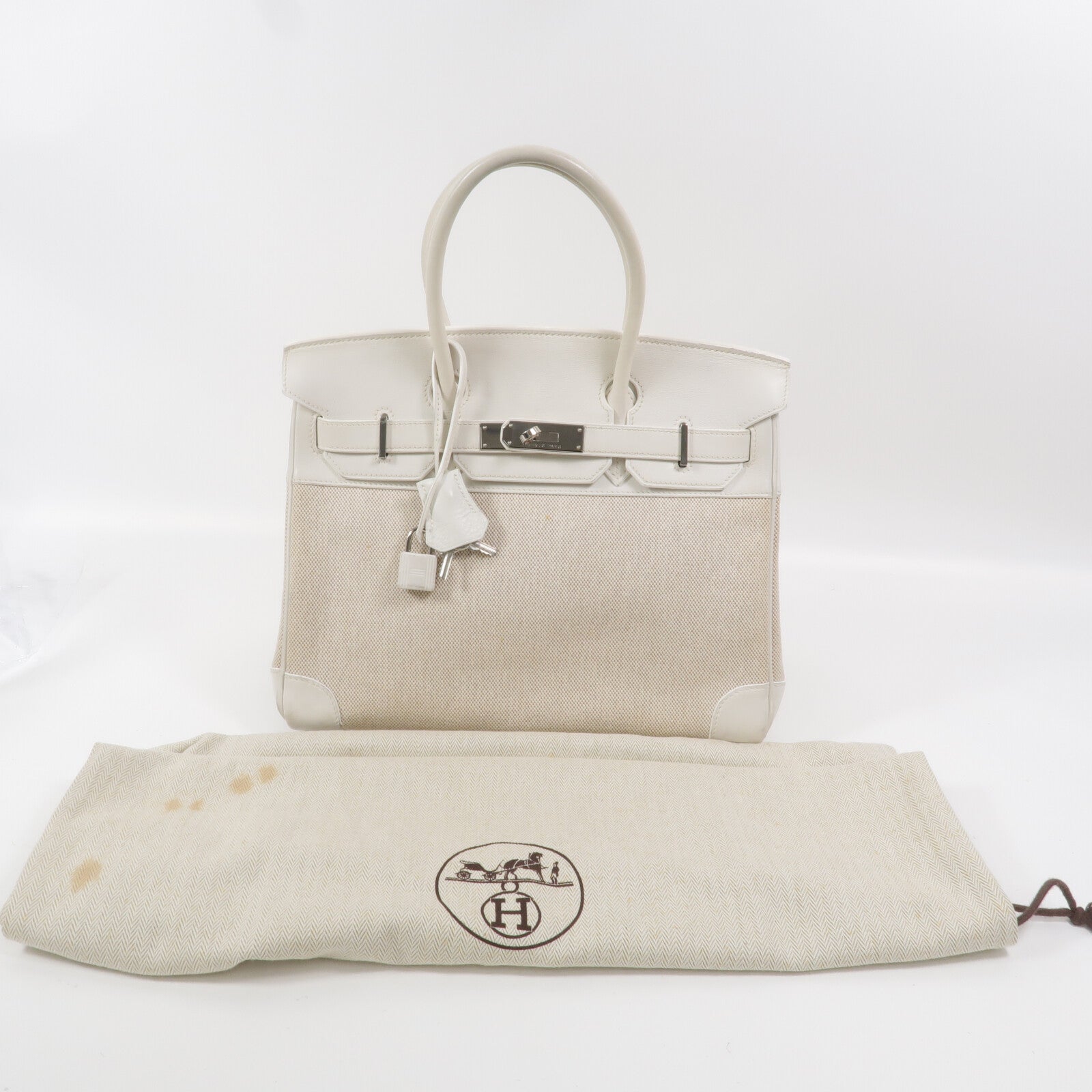 HERMES Swift皮革/Toile帆布Birkin 30手挽袋