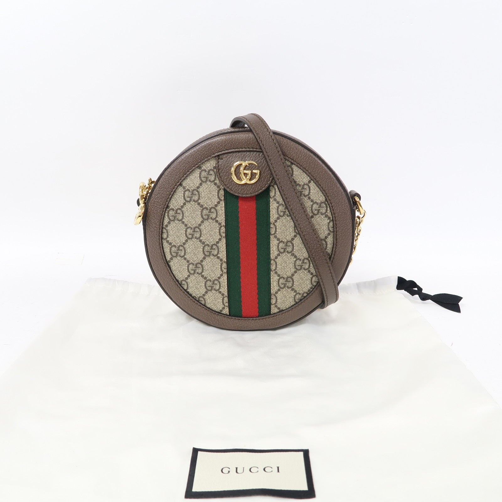 GUCCI 塗層帆布Ophidia GG金扣鏈帶肩背袋啡色