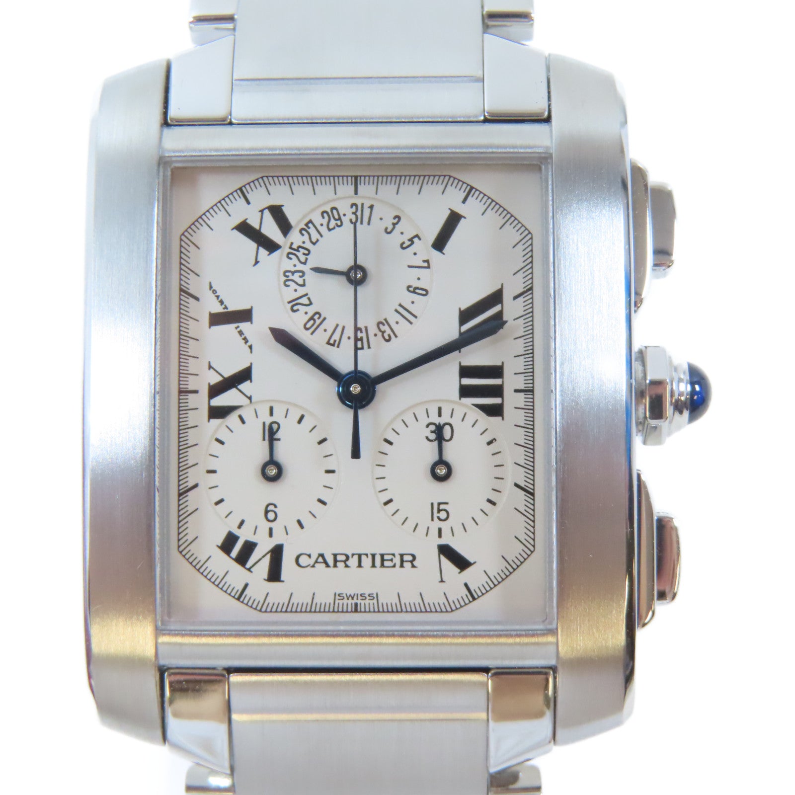 CARTIER Tank Francaise Chronograph不鏽鋼手錶石英機芯白色