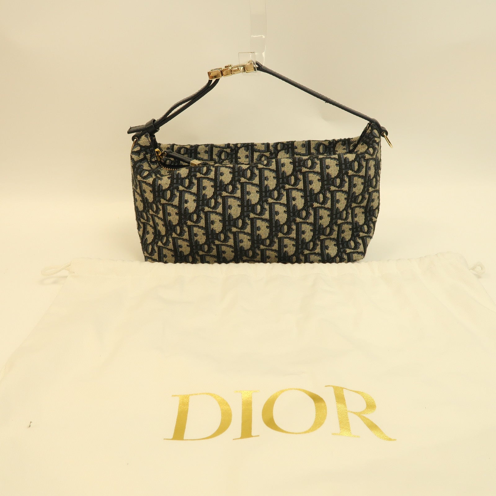 Dior 帆布Nomad Pouch金扣手挽袋藍色