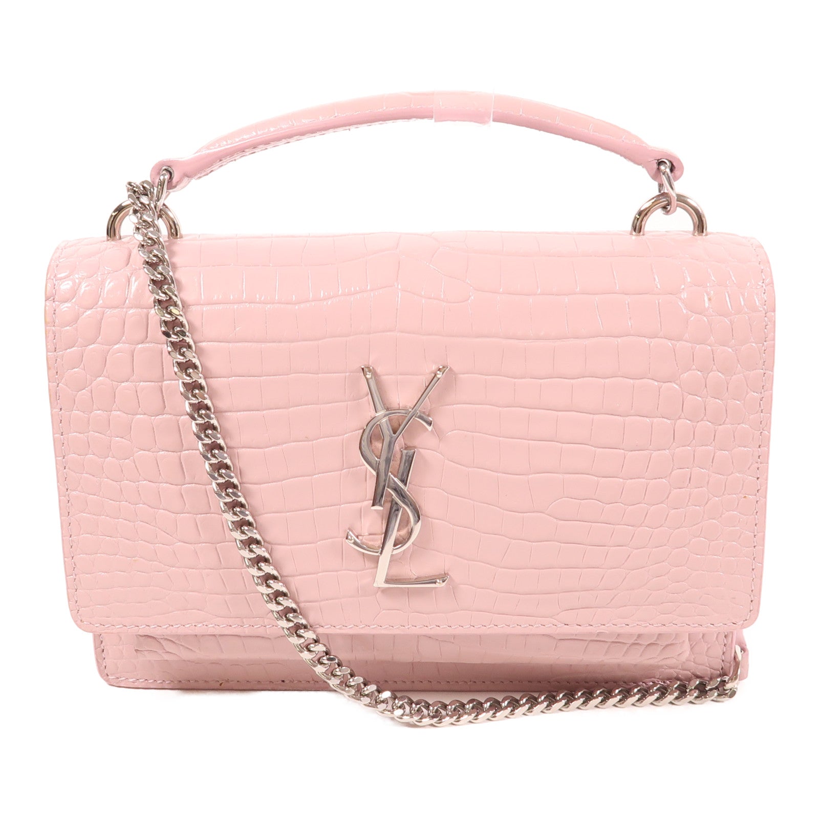 SAINT LAURENT 牛皮皮革Shoulder Bag銀扣鏈帶手挽肩背兩用袋