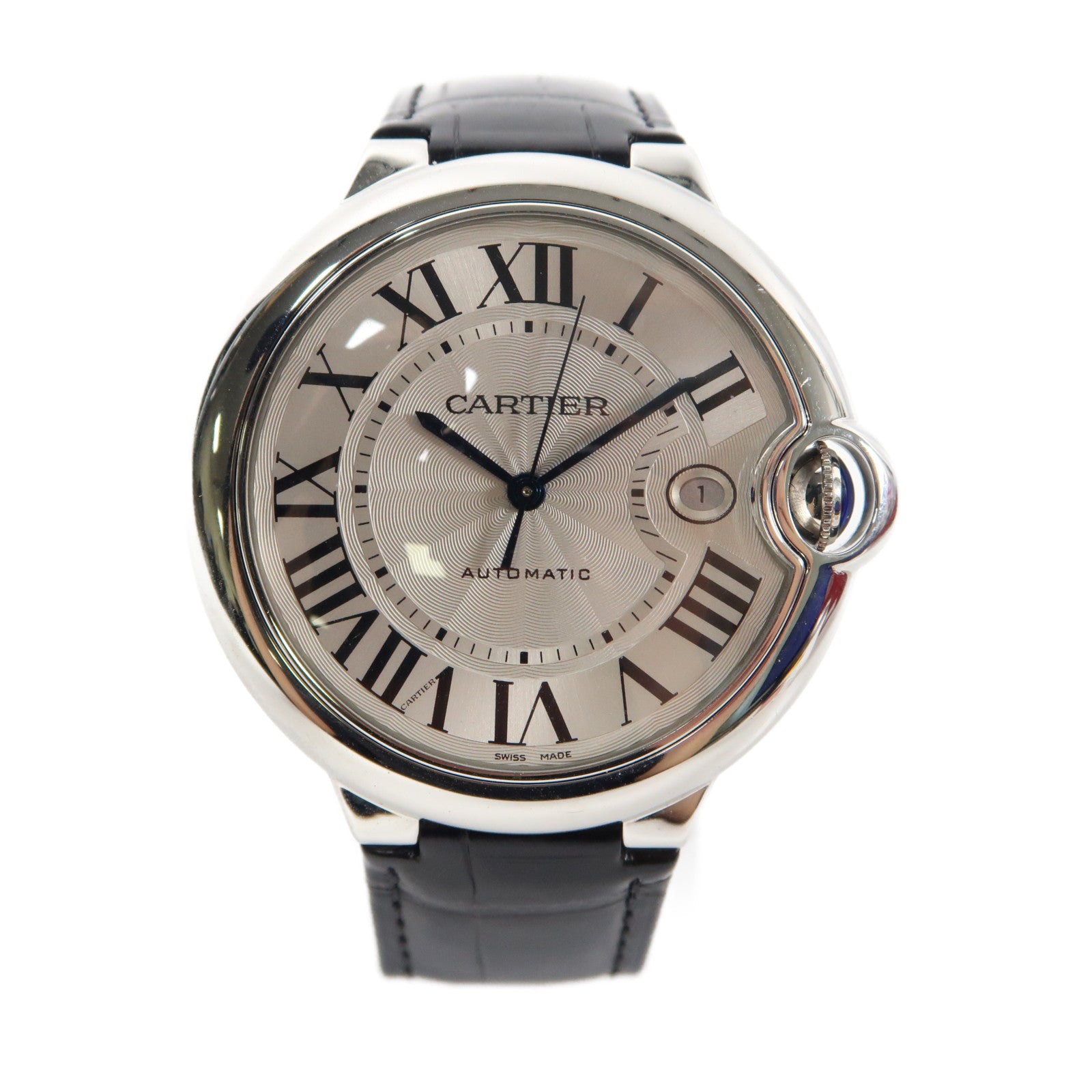 CARTIER Ballon Bleu 42mm不鏽鋼/皮革手錶自動機芯白色