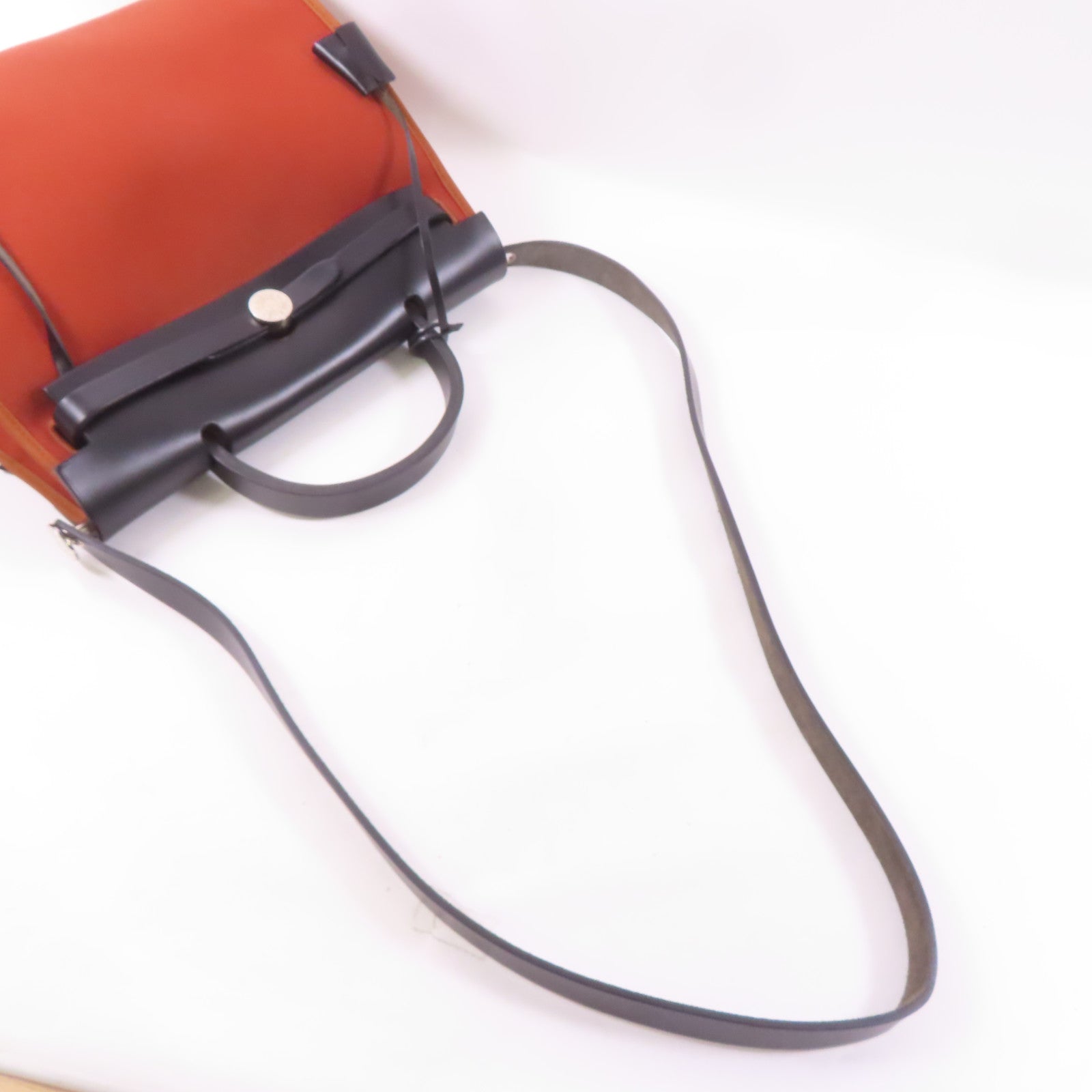 HERMES 帆布Herbag PM銀扣手挽肩背兩用袋Brique/橙色