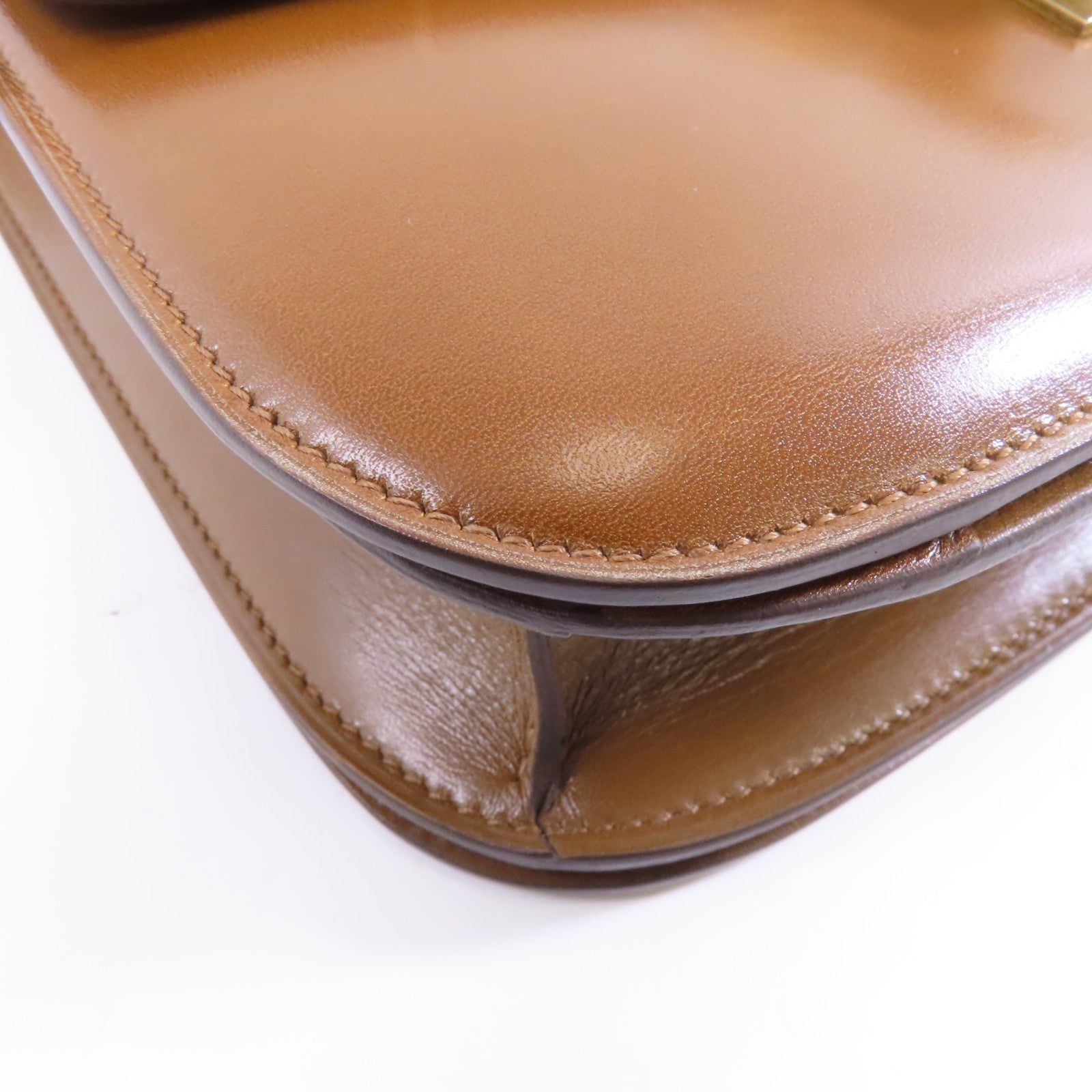 CELINE 牛皮皮革Classic Box金扣肩背袋啡色