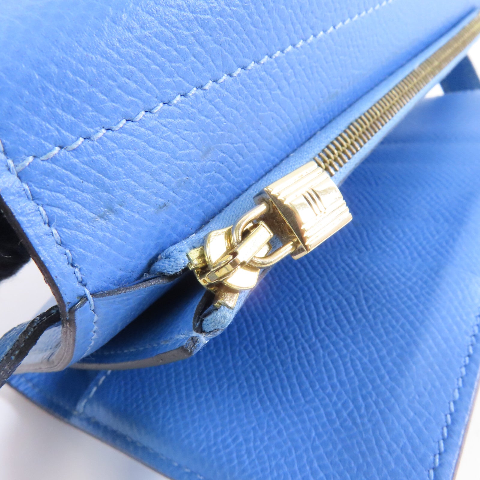 HERMES 【激減優惠】Epsom皮革Kelly Compact Wallet金扣錢包Blue Paradis/藍色