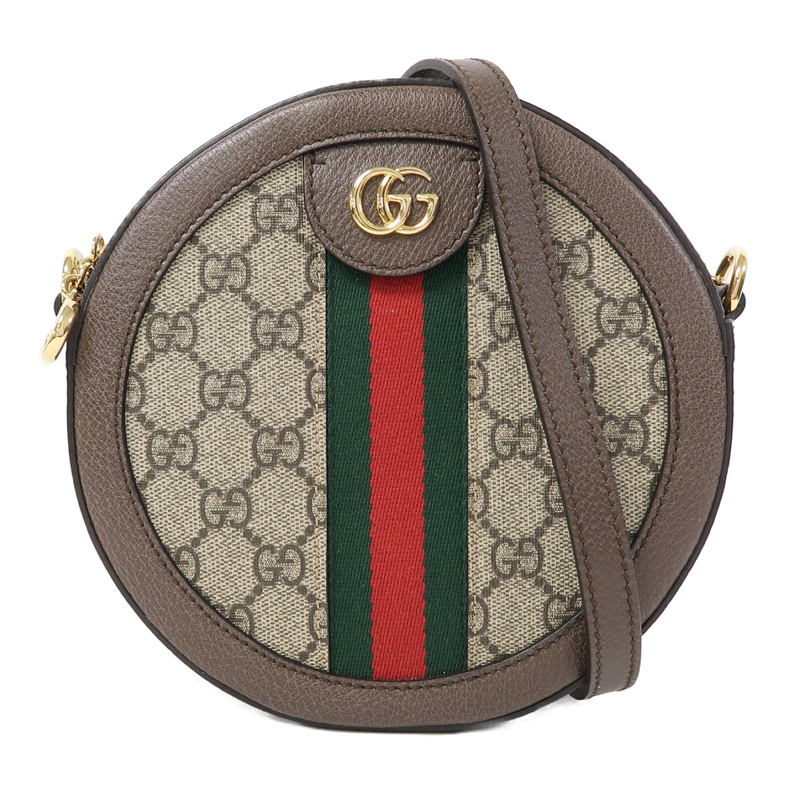 GUCCI 塗層帆布Ophidia GG金扣鏈帶肩背袋啡色