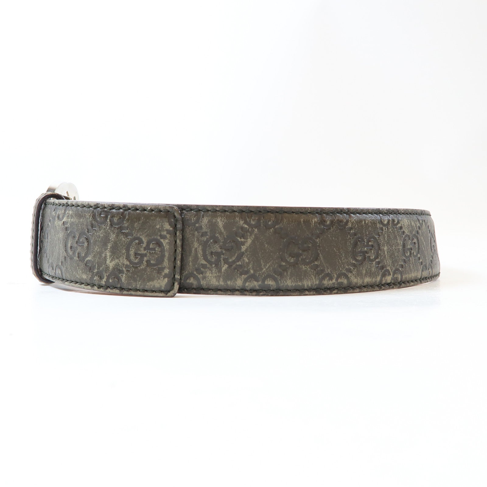 GUCCI 牛皮皮革Belt銀扣皮帶灰色