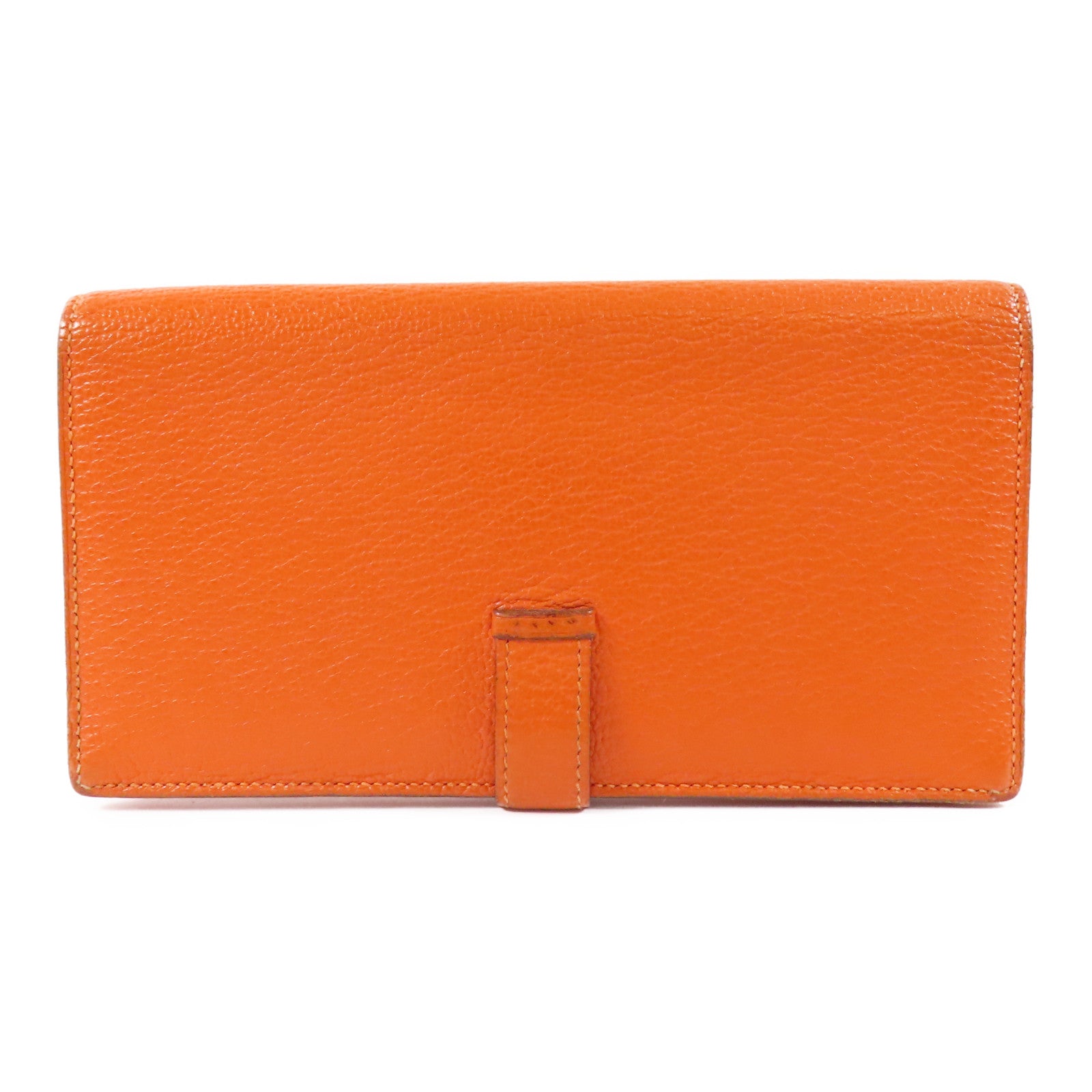 HERMES 【激減優惠】Chevre皮革Bearn金扣長錢包93 Orange