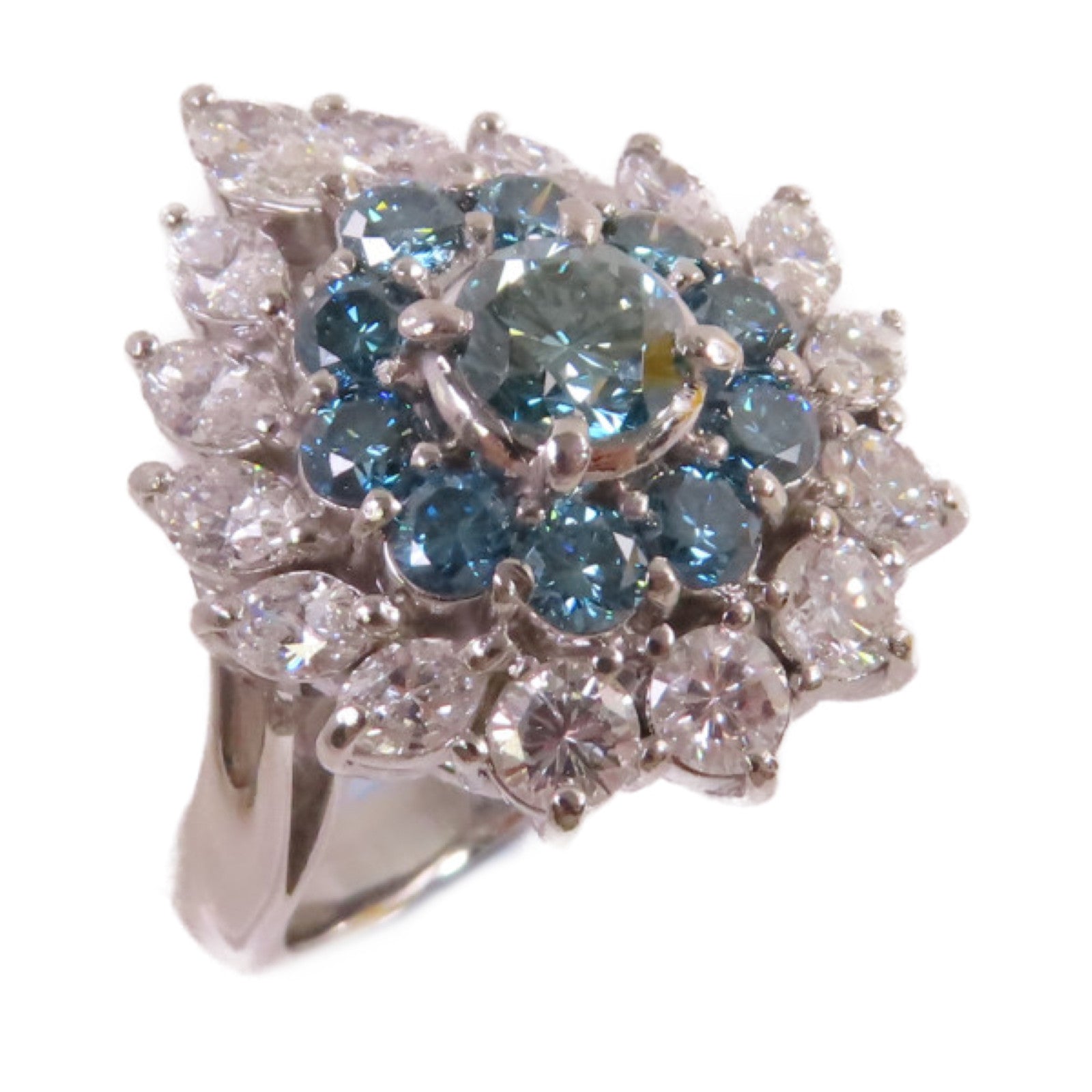 JEWELRY PT900鉑金/0.63ct藍鑽石/2.80ct鑚石Blue Diamond Ring戒指US#6
