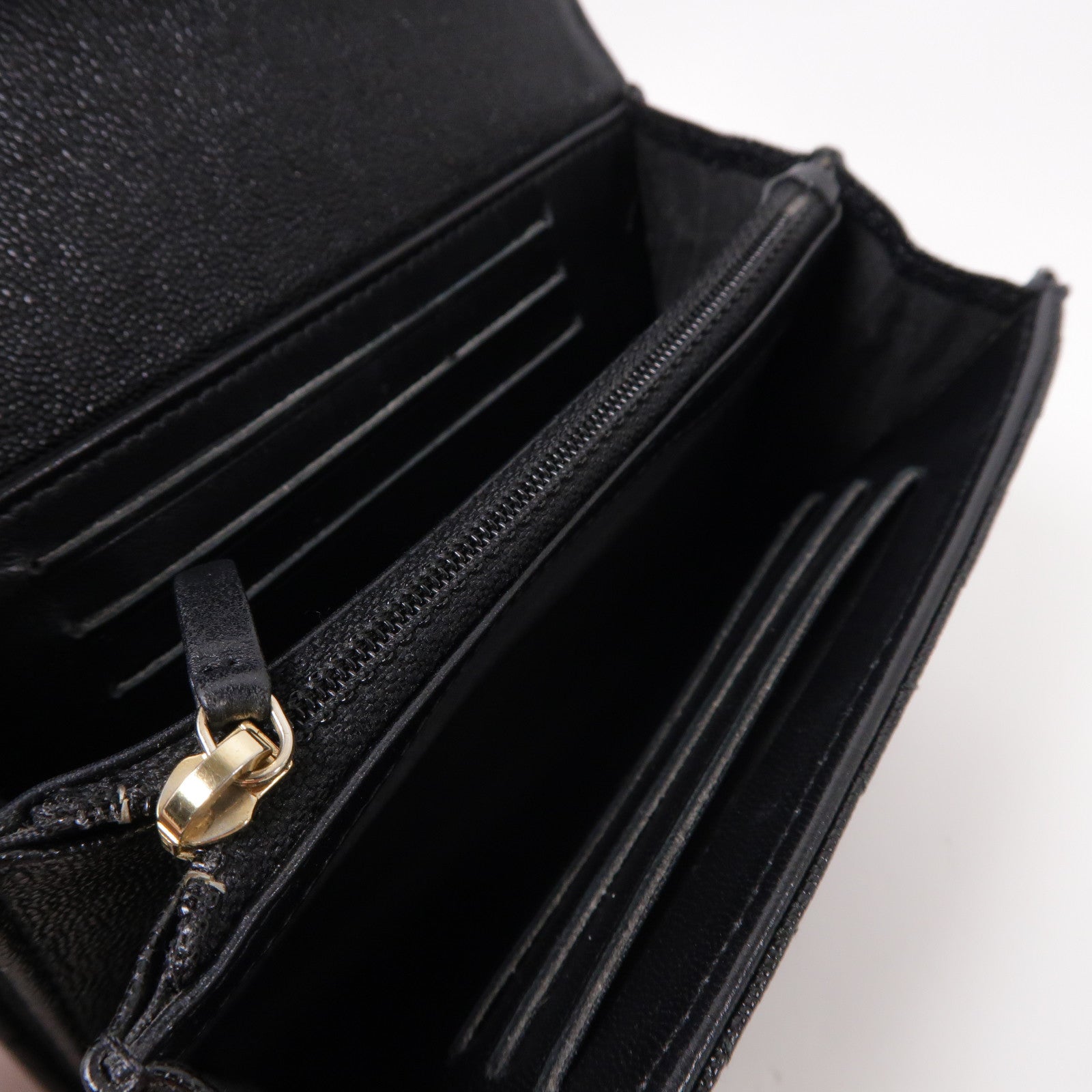 CHANEL 菱格Caviar皮革Wallet金扣折疊錢包黑色