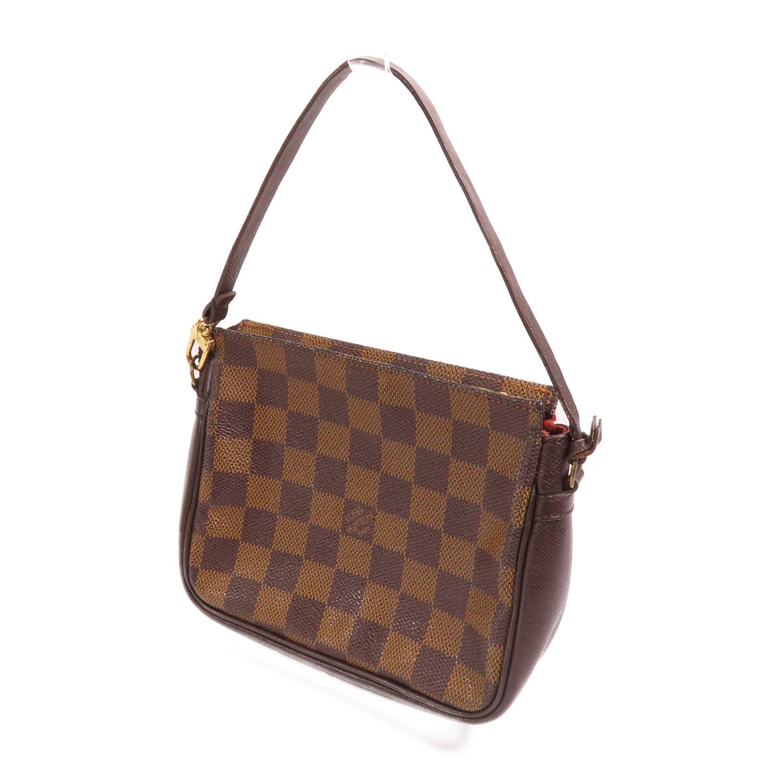 LOUIS VUITTON Damier Trousse Makeup Accessory Pouch金扣手挽袋棕色