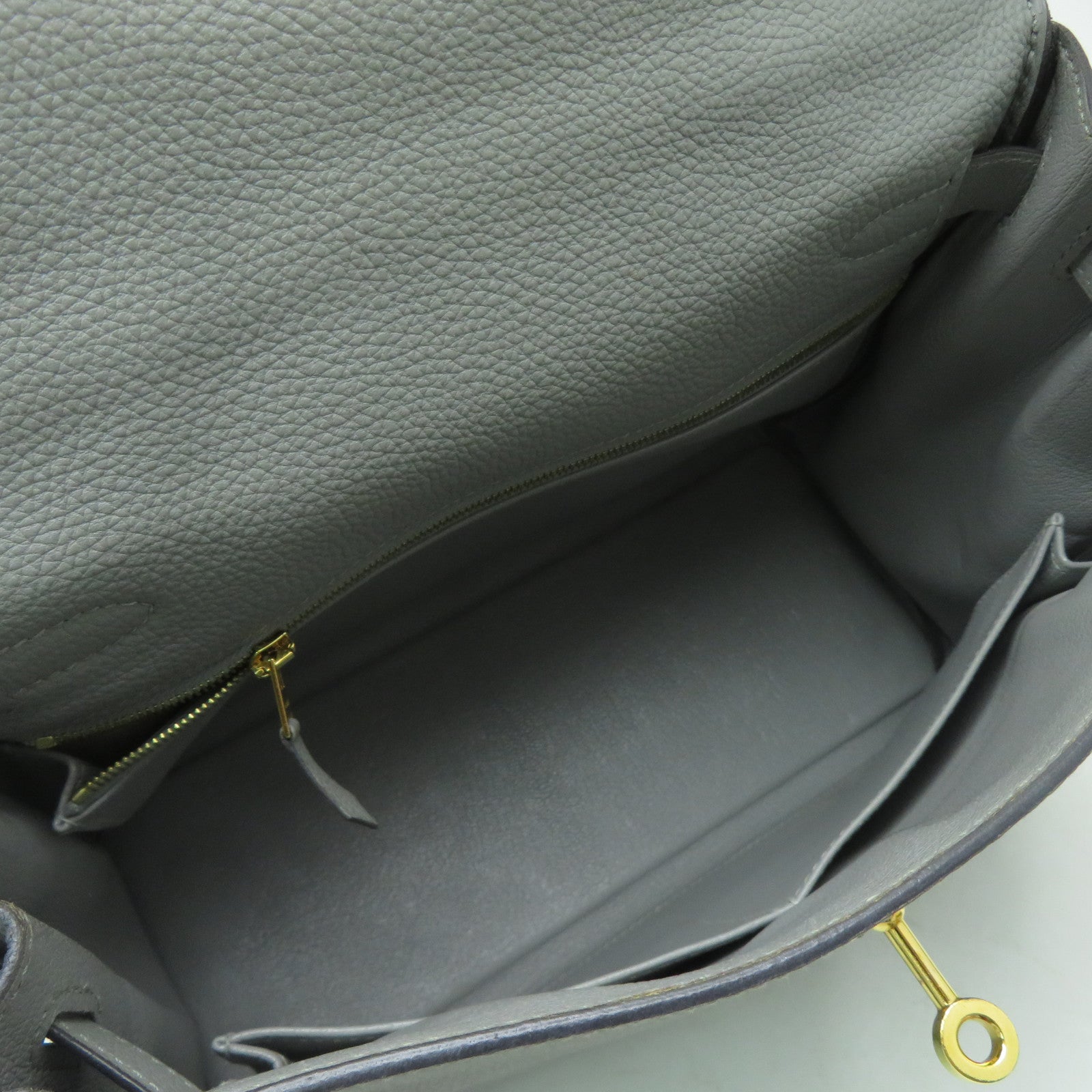 HERMES Togo皮革Kelly 28金扣手挽肩背兩用袋海鷗灰色
