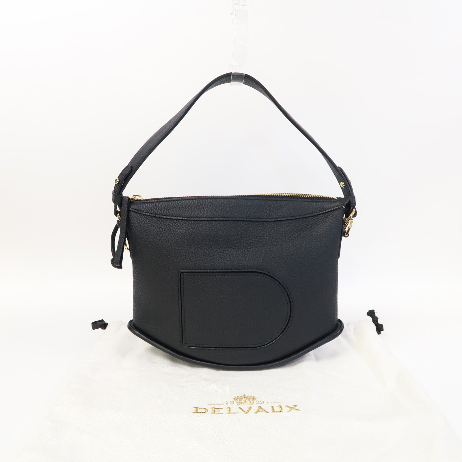 Delvaux Taurillon皮革Pin Swing金扣肩背袋黑色