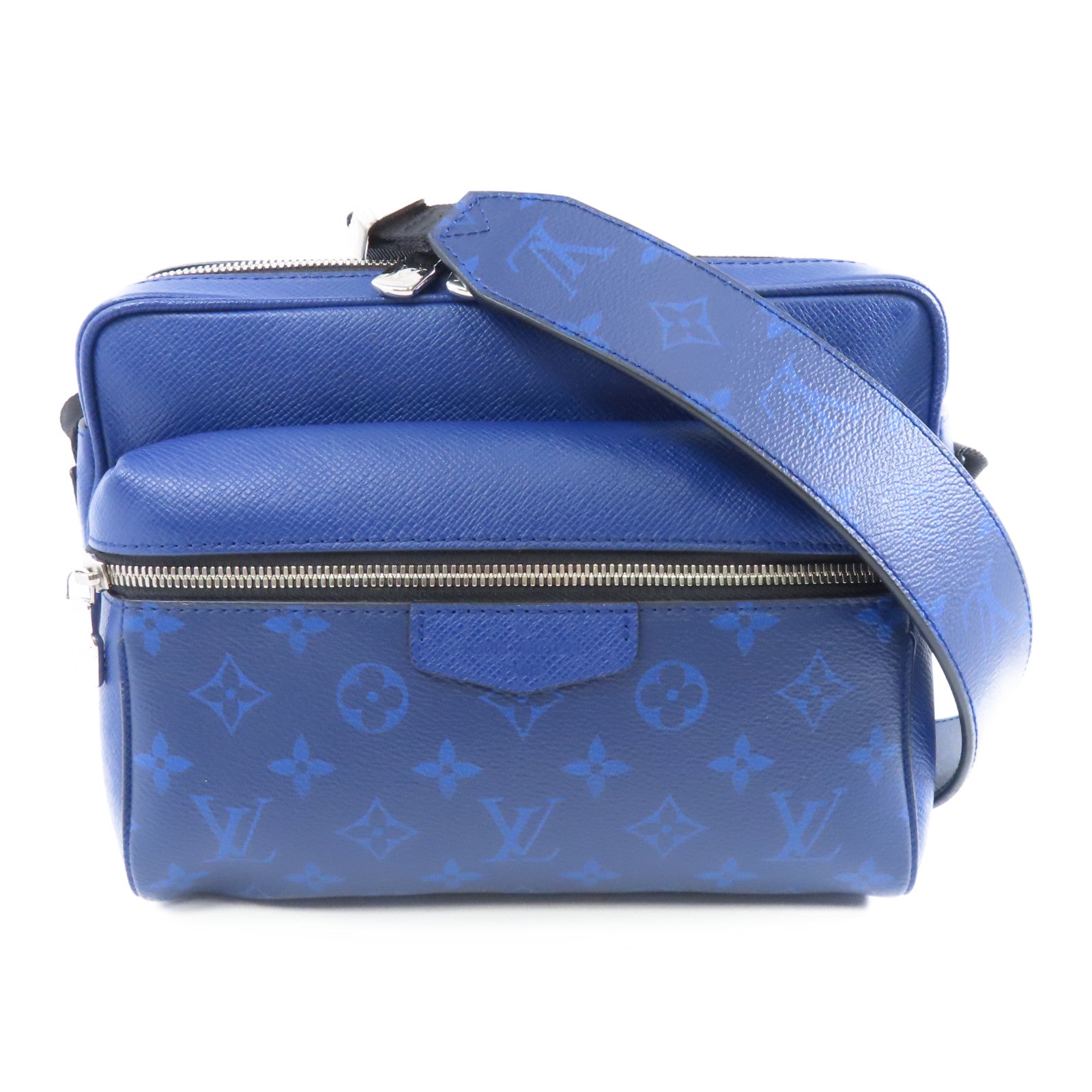 LOUIS VUITTON Monogram/Taiga Outdoor Messenger銀扣肩背袋藍色