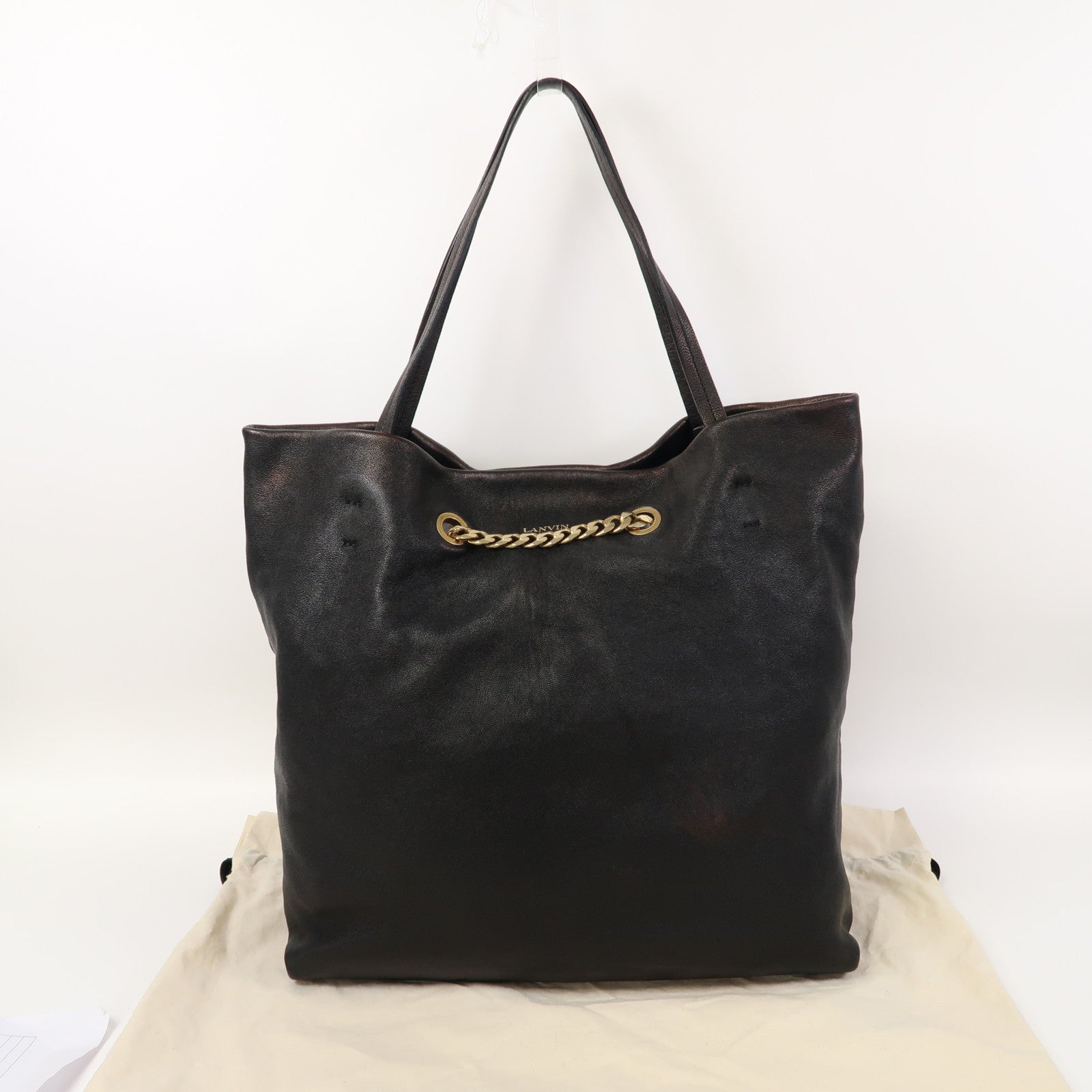 LANVIN 牛皮皮革Chain Bag金扣肩背袋古銅色