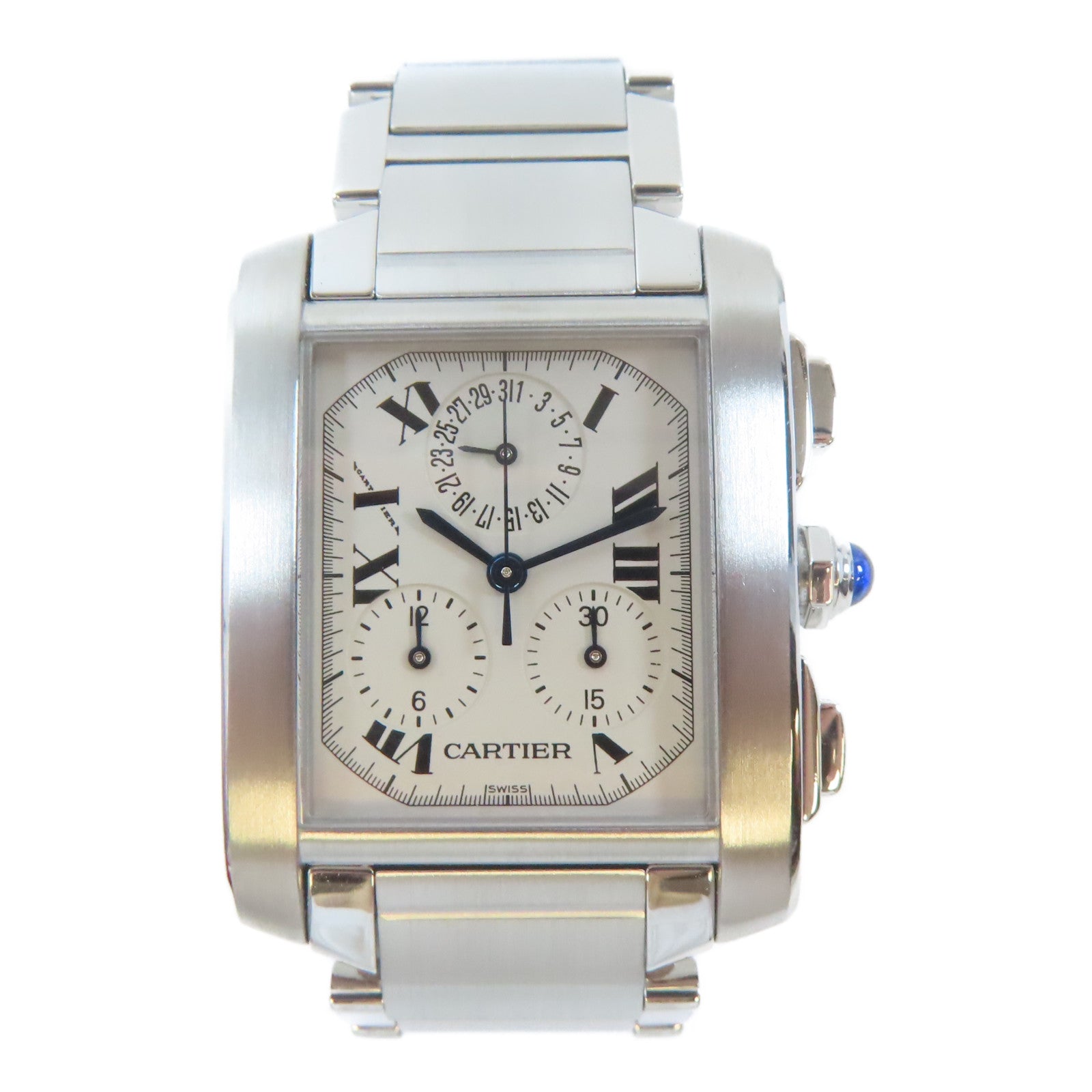 CARTIER Tank Francaise Chronograph不鏽鋼手錶石英機芯白色