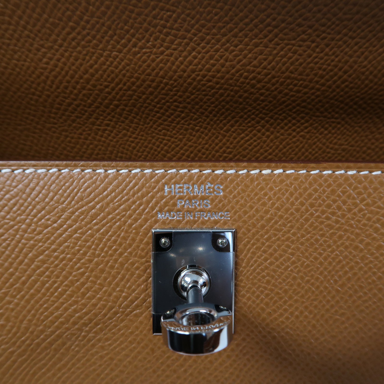 HERMES 【激減優惠】Epsom皮革Kelly 25銀扣手挽肩背兩用袋經典駝色